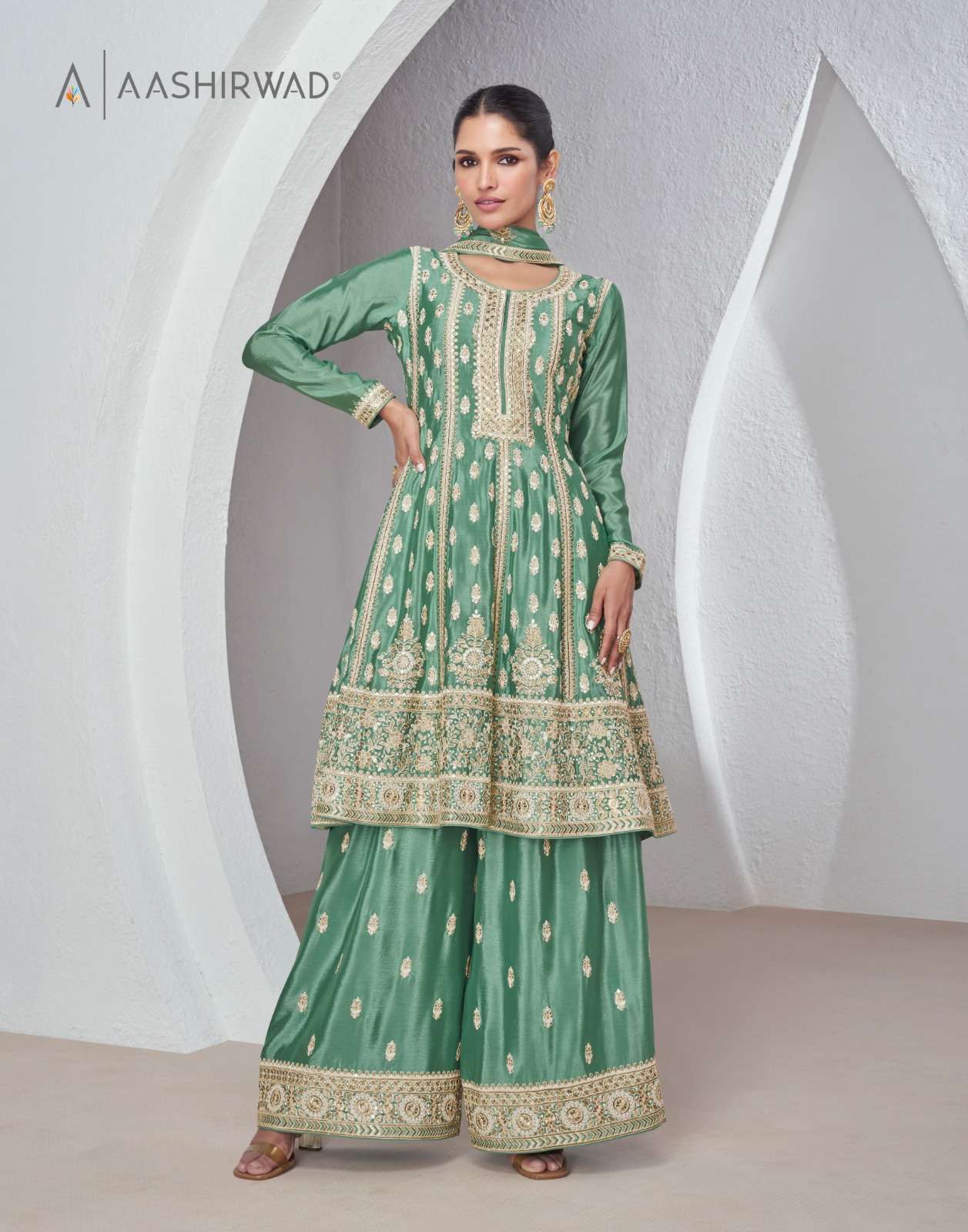 Aashirwad Sajda Chinon Silk Designer Salwar Kameez Wholesale catalog