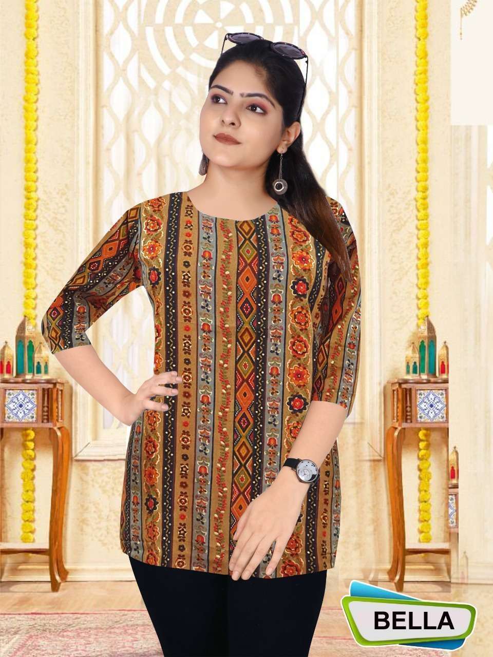 Bella Heavy Rayon Designer Kurti Top Wholesale catalog
