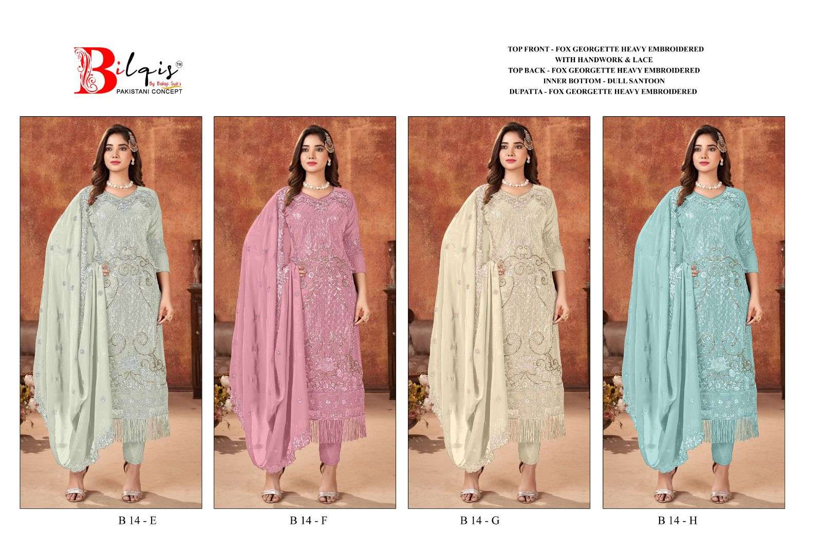Bilqis B 14 E To H Georgette Salwar Kameez Wholesale catalog