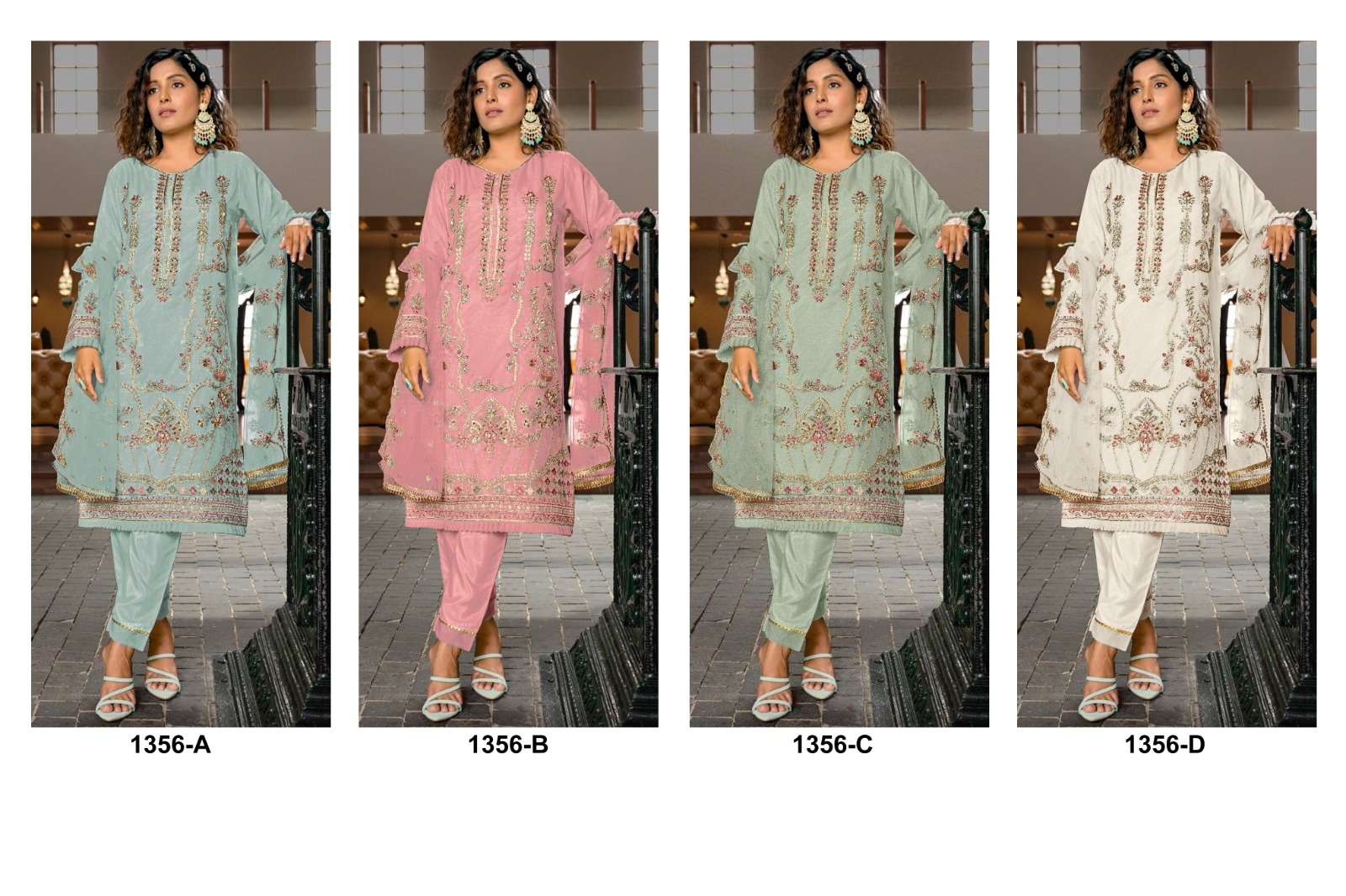 Ct 1356 A to D Heavy Organza Salwar Kameez Wholesale catalog