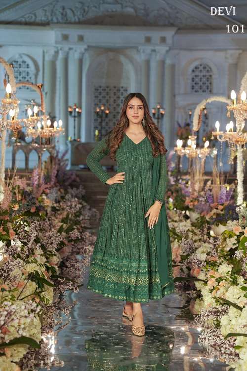 Devi Vol 1 Festive Wear Georgette Gown With Dupatta Wholesale catalog