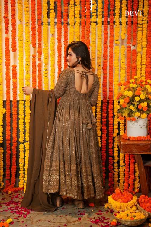 Devi Vol 1 Festive Wear Georgette Gown With Dupatta Wholesale catalog