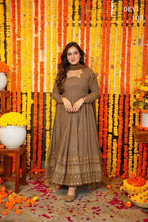 Devi Vol 1 Festive Wear Georgette Gown With Dupatta Wholesale catalog