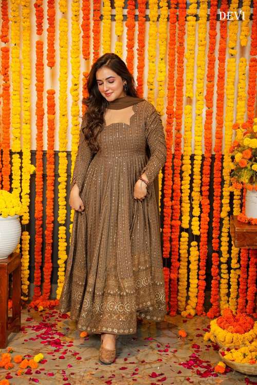 Devi Vol 1 Festive Wear Georgette Gown With Dupatta Wholesale catalog