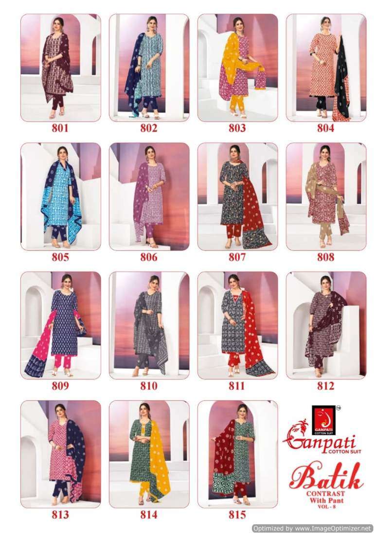 Ganpati Batik Vol-8 – Kurti Pant With Dupatta Wholesale Catalog