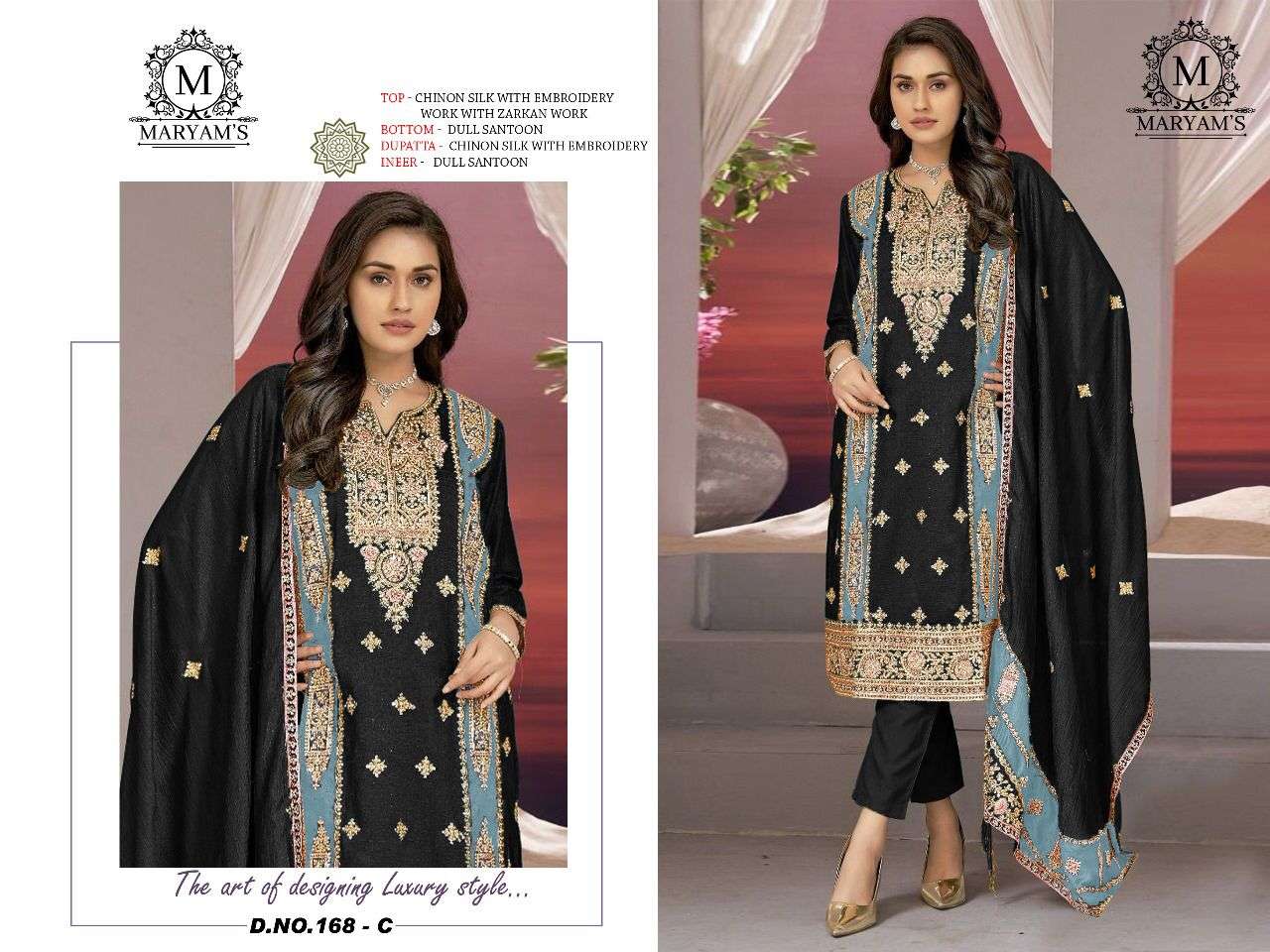 Maryams 168 Chinon Silk Embroidery Salwar Kameez Wholesale catalog