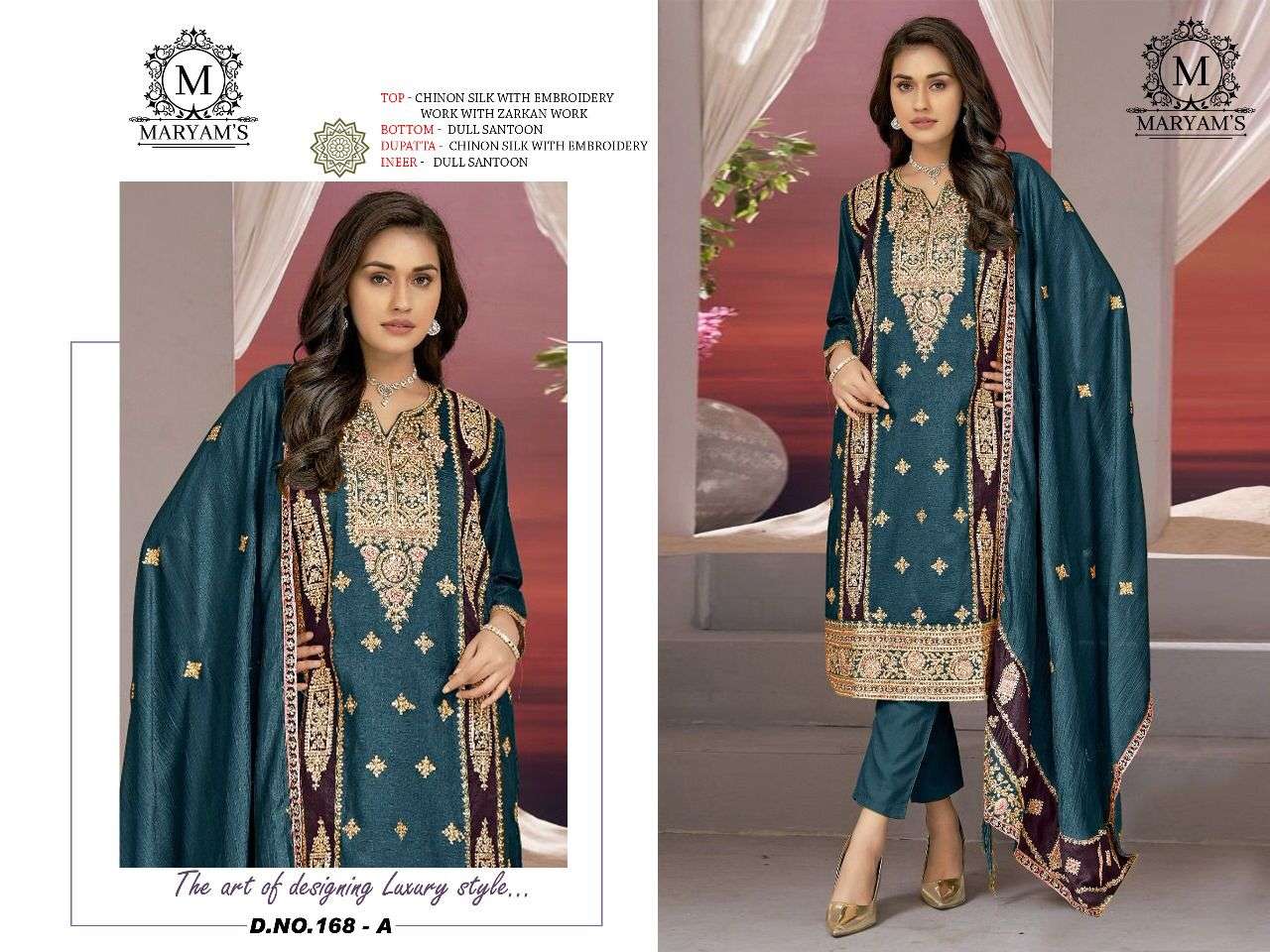 Maryams 168 Chinon Silk Embroidery Salwar Kameez Wholesale catalog
