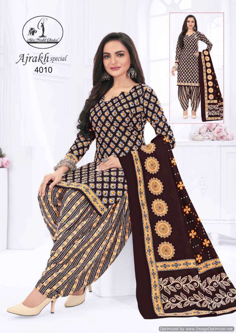 Miss World Ajrakh Vol-4 – Dress Material - Wholesale catalog