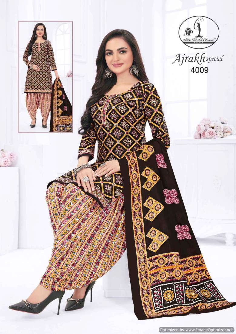 Miss World Ajrakh Vol-4 – Dress Material - Wholesale catalog