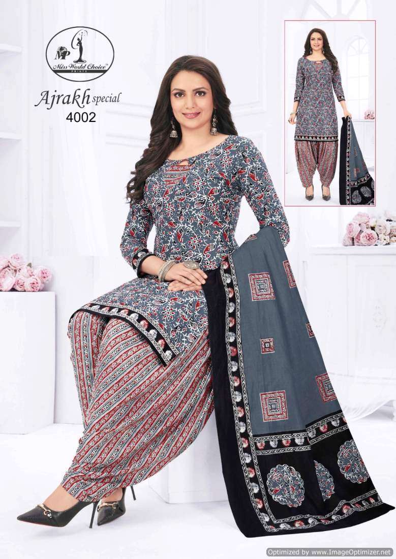 Miss World Ajrakh Vol-4 – Dress Material - Wholesale catalog