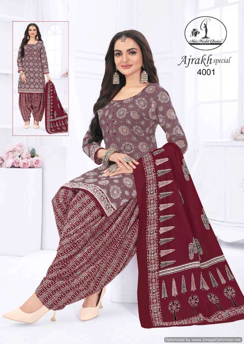 Miss World Ajrakh Vol-4 – Dress Material - Wholesale catalog