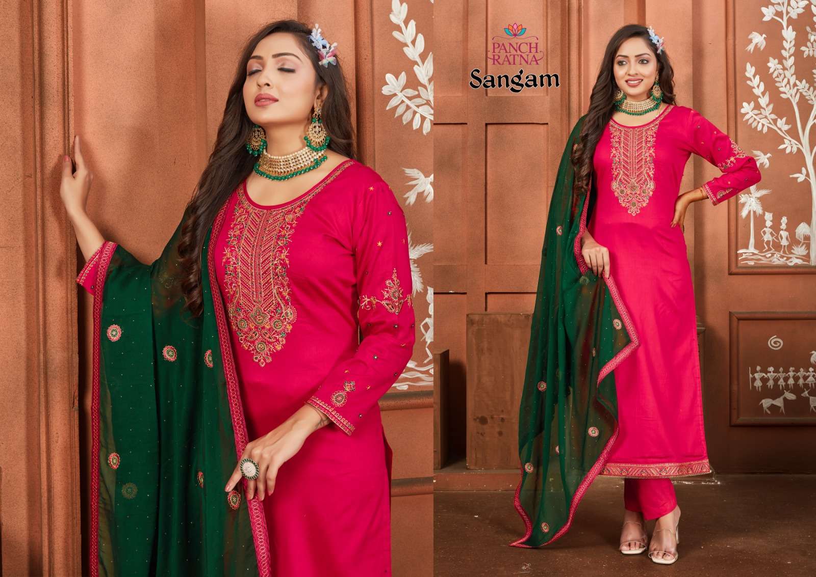 Pancha Ratna Sangam Jam Silk Embroidery Salwar Suits Wholesale catalog