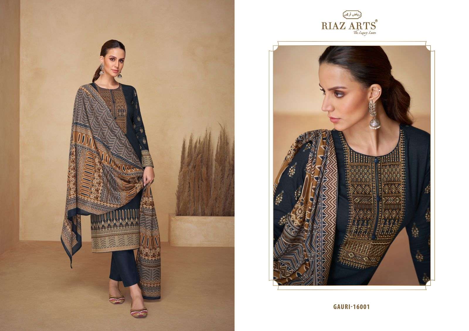 Riaz Arts Gauri Karachi Lawn Dress Material Wholesale catalog