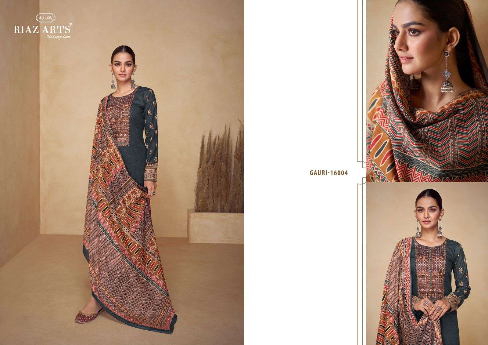Riaz Arts Gauri Karachi Lawn Dress Material Wholesale catalog