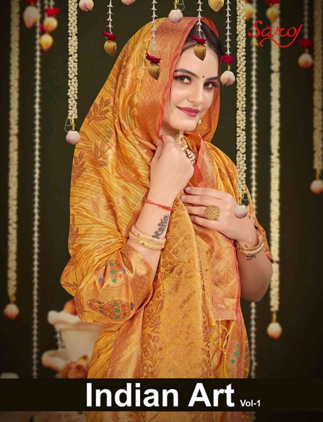 Saroj Indian art vol.1 Soft organza with heavy rich pallu  Saree Wholesale catalog    