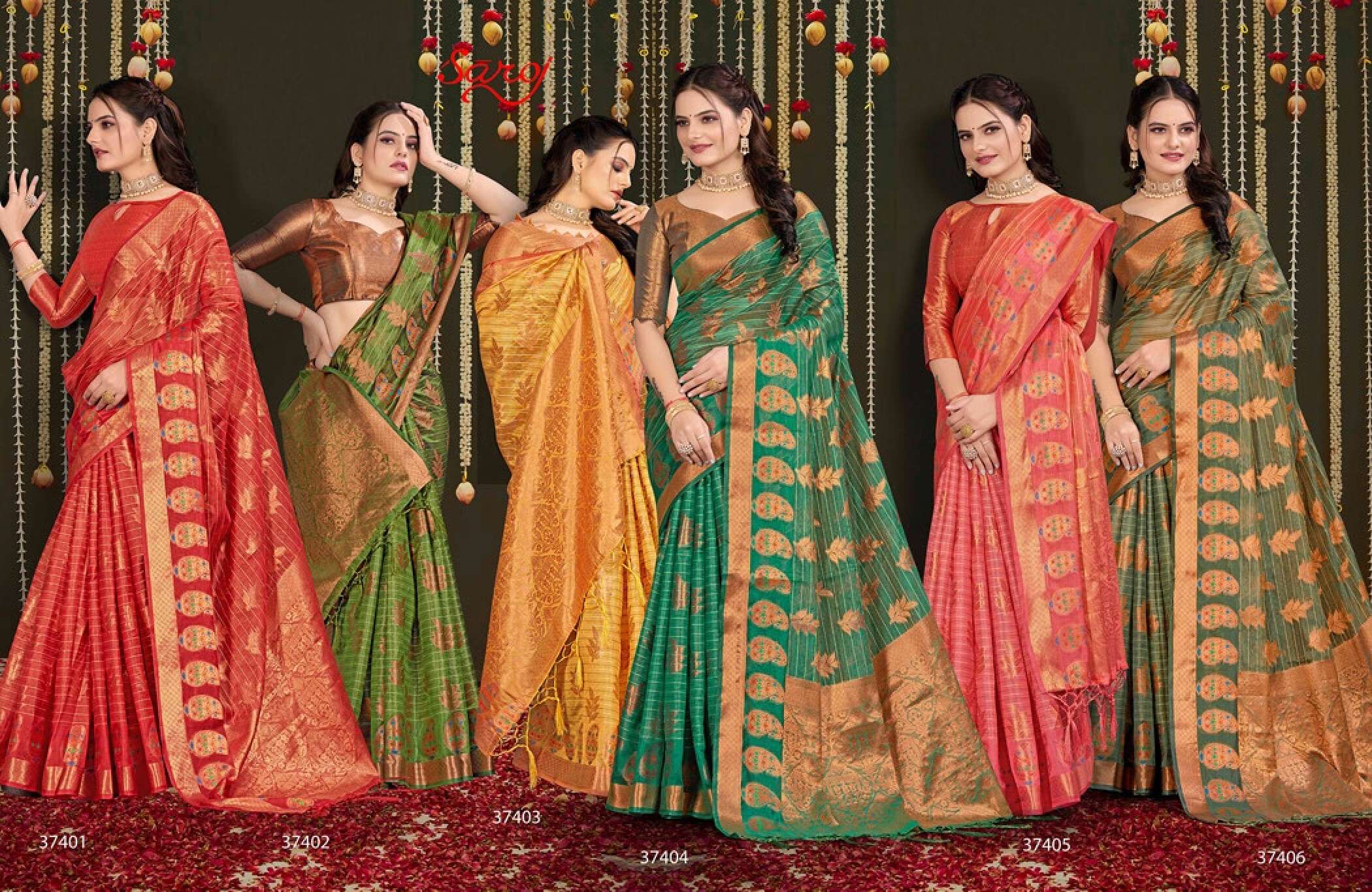 Saroj Indian art vol.1 Soft organza with heavy rich pallu  Saree Wholesale catalog    