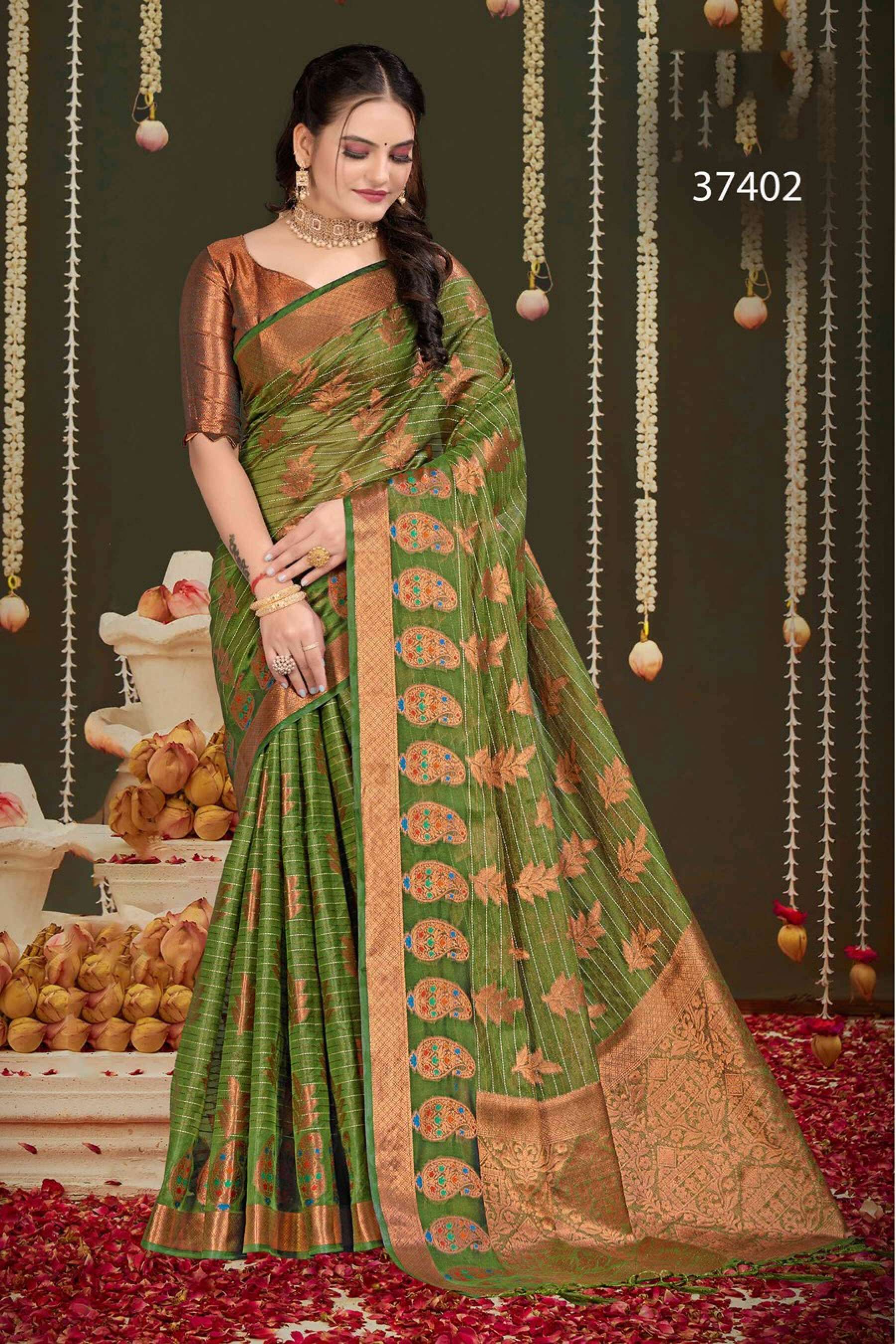 Saroj Indian art vol.1 Soft organza with heavy rich pallu  Saree Wholesale catalog    