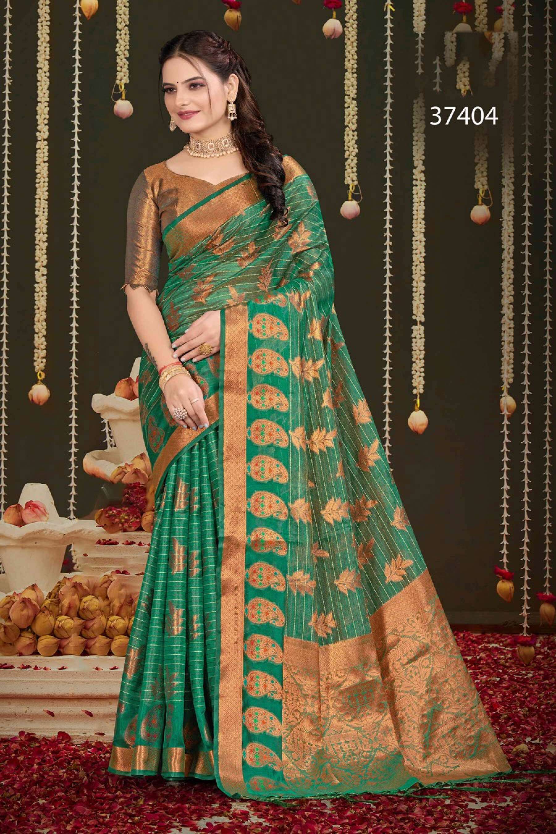 Saroj Indian art vol.1 Soft organza with heavy rich pallu  Saree Wholesale catalog    
