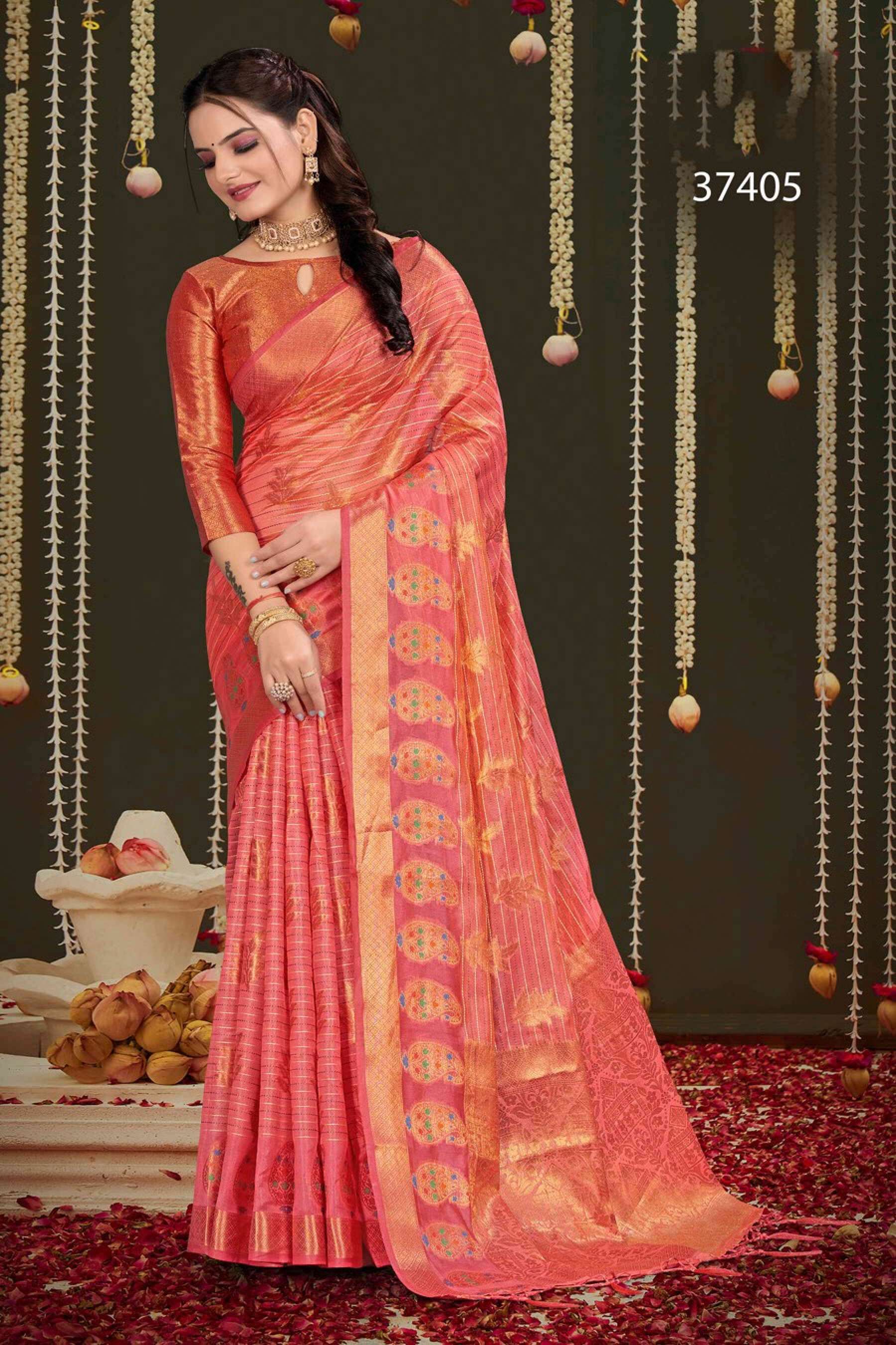 Saroj Indian art vol.1 Soft organza with heavy rich pallu  Saree Wholesale catalog    