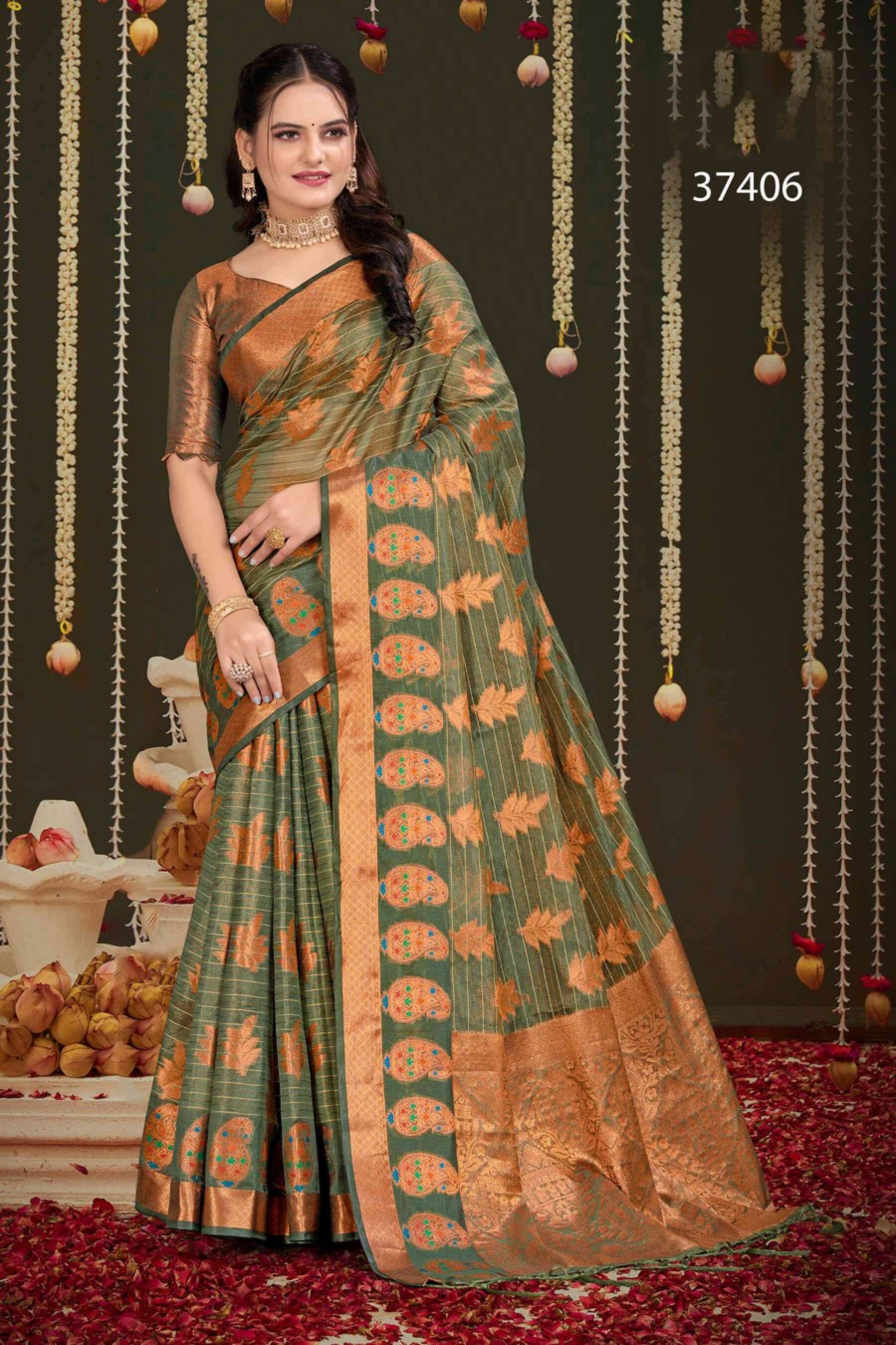 Saroj Indian art vol.1 Soft organza with heavy rich pallu  Saree Wholesale catalog    