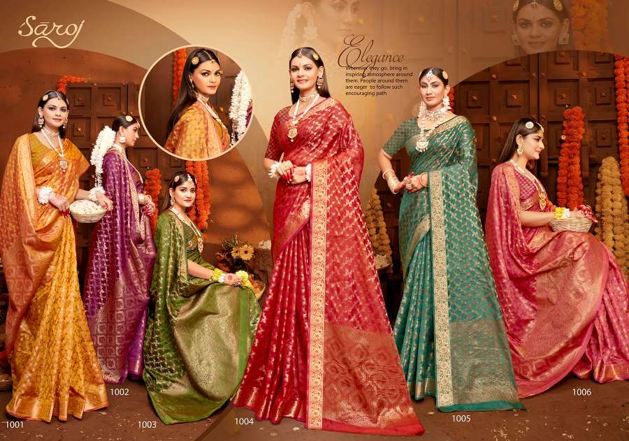 Saroj Jhalak Vol - 3 Soft Orgenza saree with pure jari Saree Wholesale catalog    