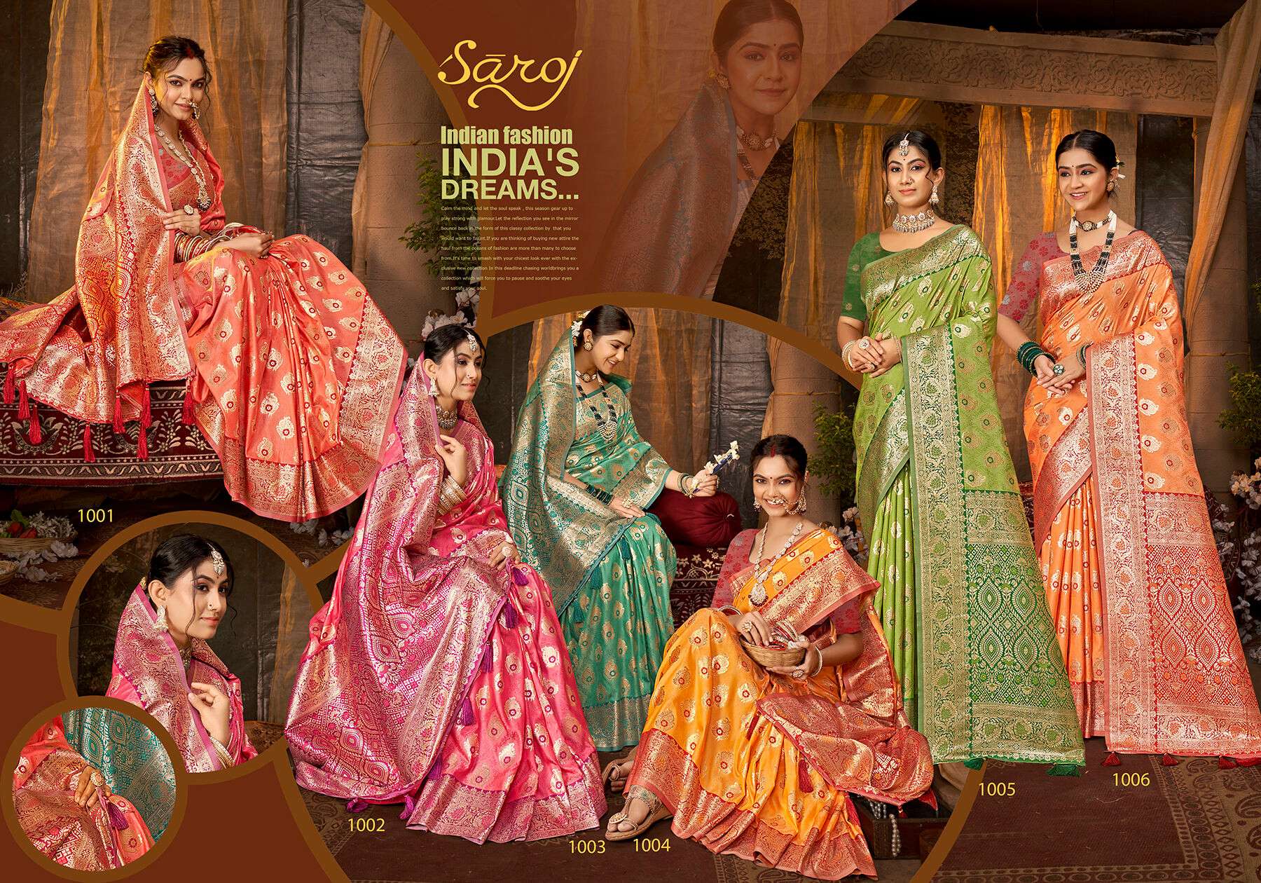 Saroj KARUNA Vol.1 50*600 Heavy silk fabric with jacquard contrast border pallu saree Wholesale catalog    