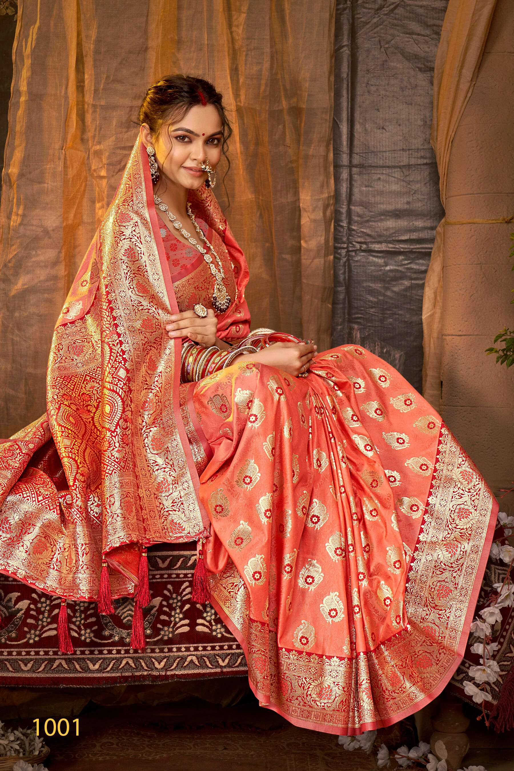 Saroj KARUNA Vol.1 50*600 Heavy silk fabric with jacquard contrast border pallu saree Wholesale catalog    