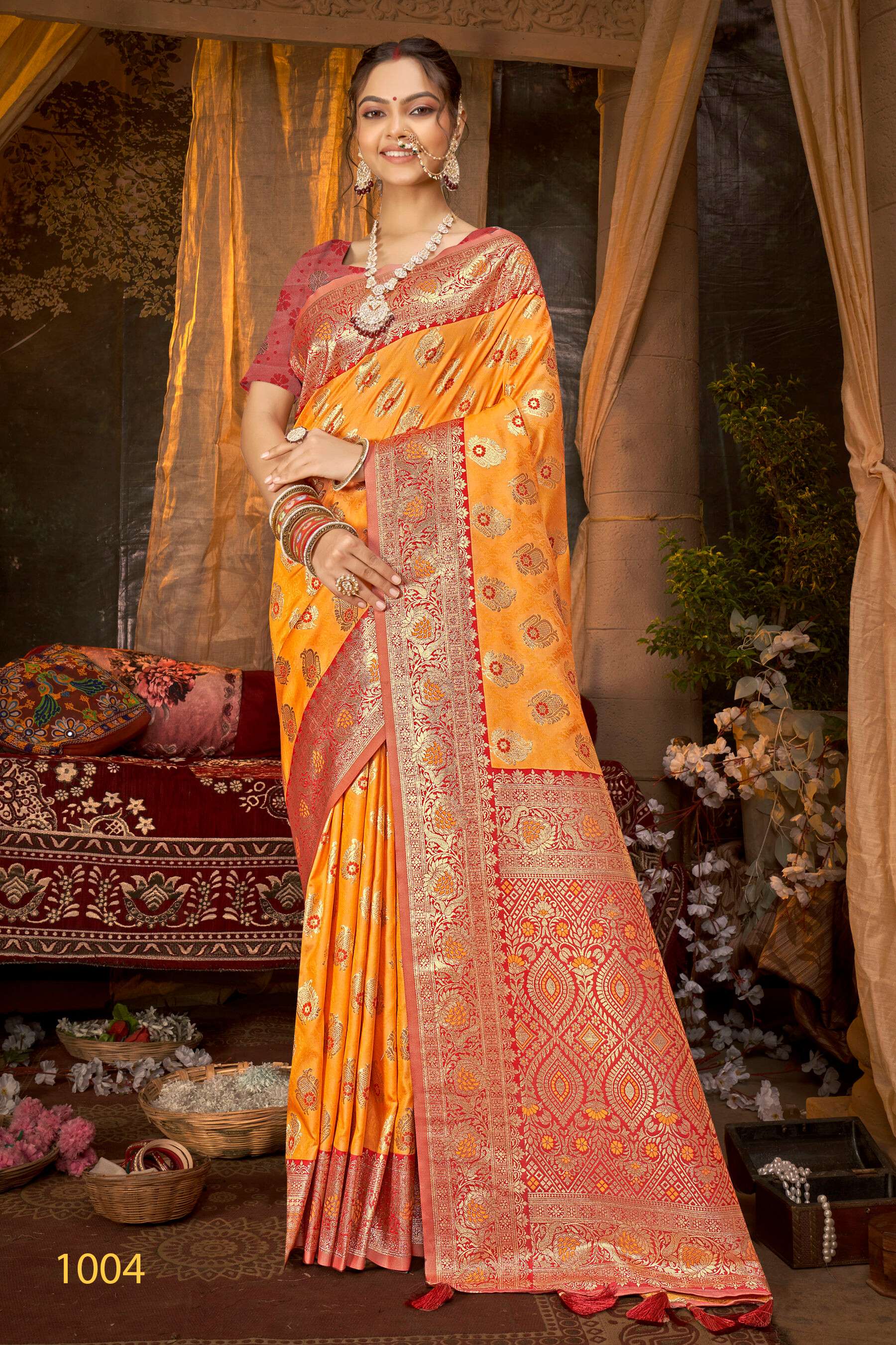 Saroj KARUNA Vol.1 50*600 Heavy silk fabric with jacquard contrast border pallu saree Wholesale catalog    