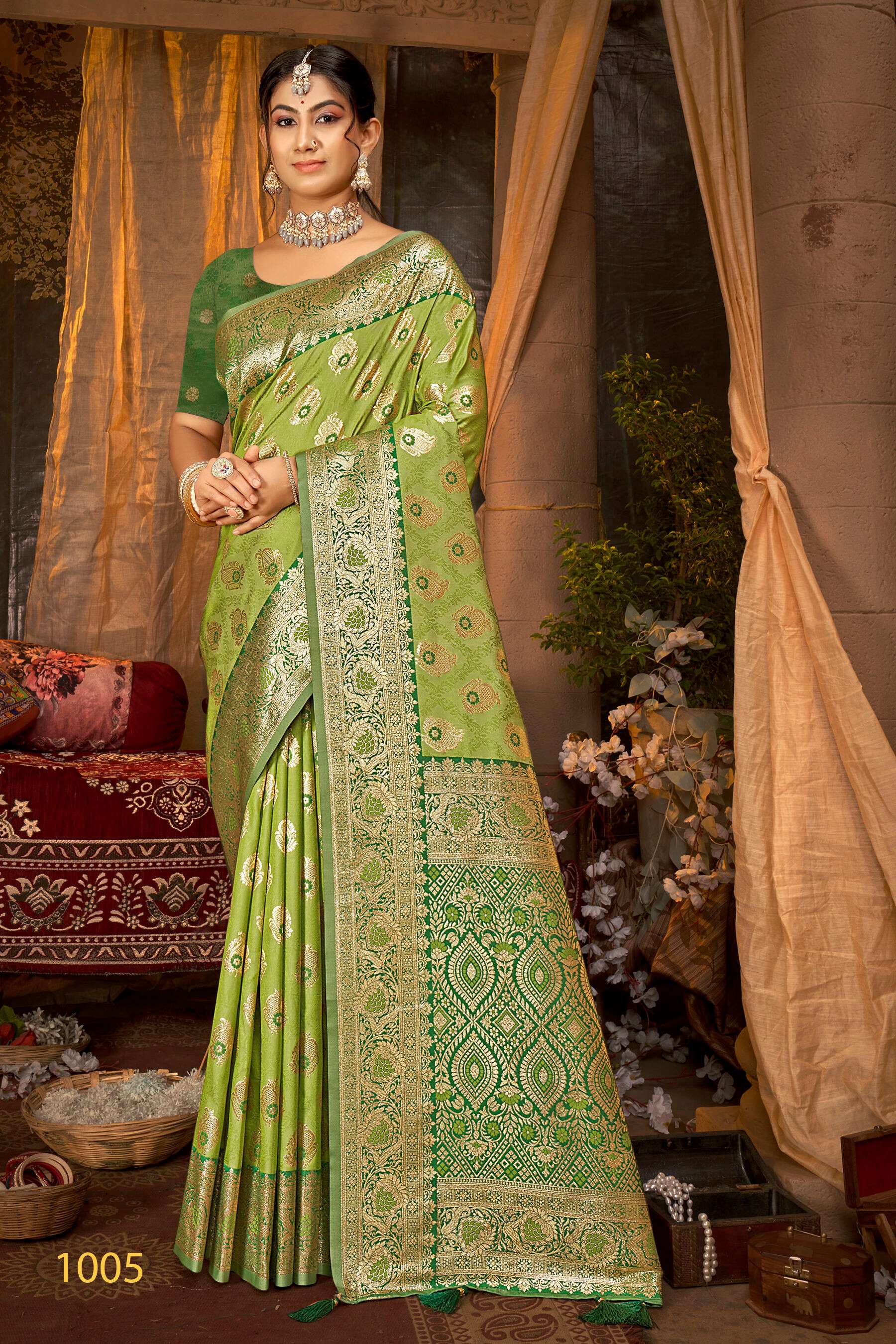 Saroj KARUNA Vol.1 50*600 Heavy silk fabric with jacquard contrast border pallu saree Wholesale catalog    