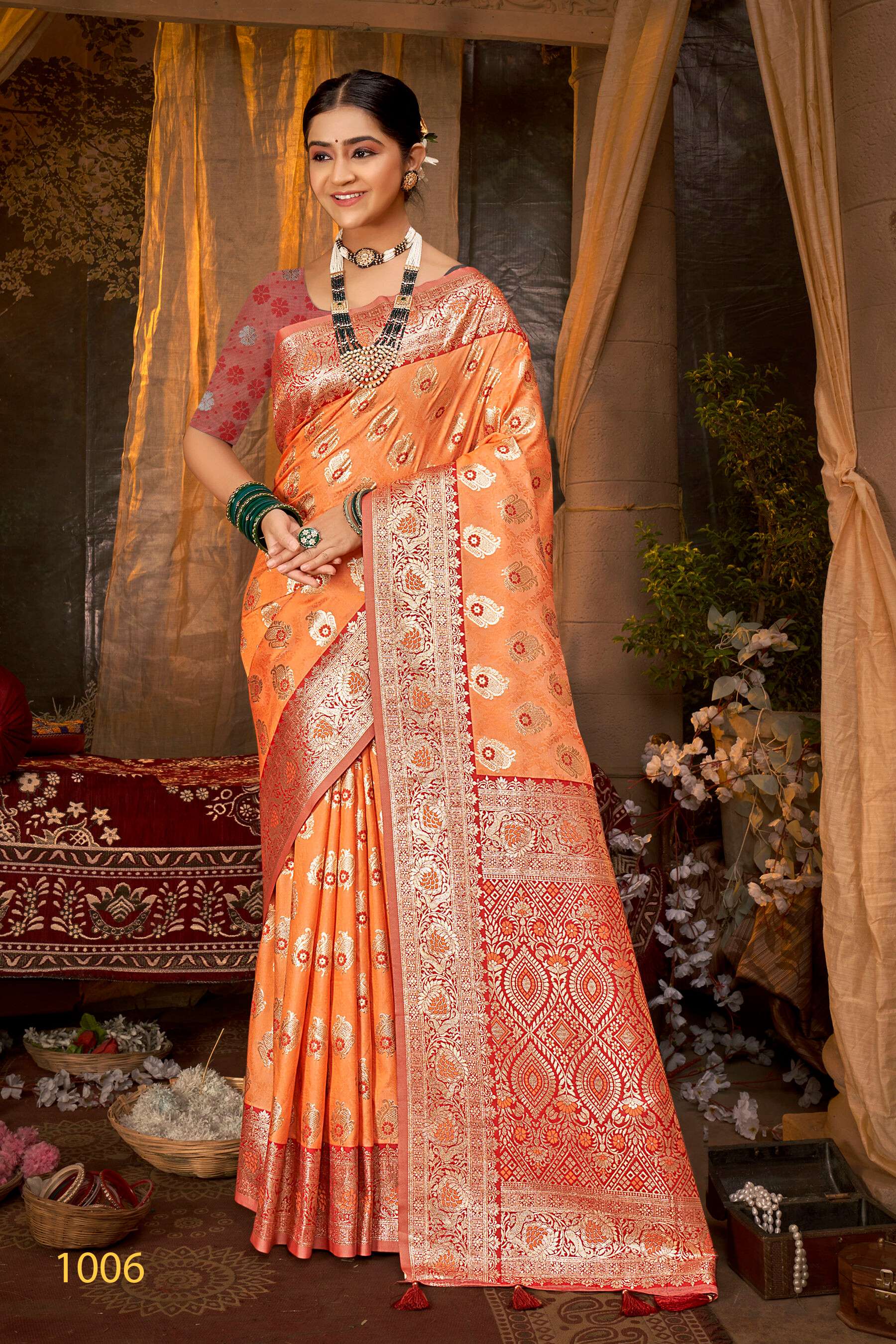 Saroj KARUNA Vol.1 50*600 Heavy silk fabric with jacquard contrast border pallu saree Wholesale catalog    