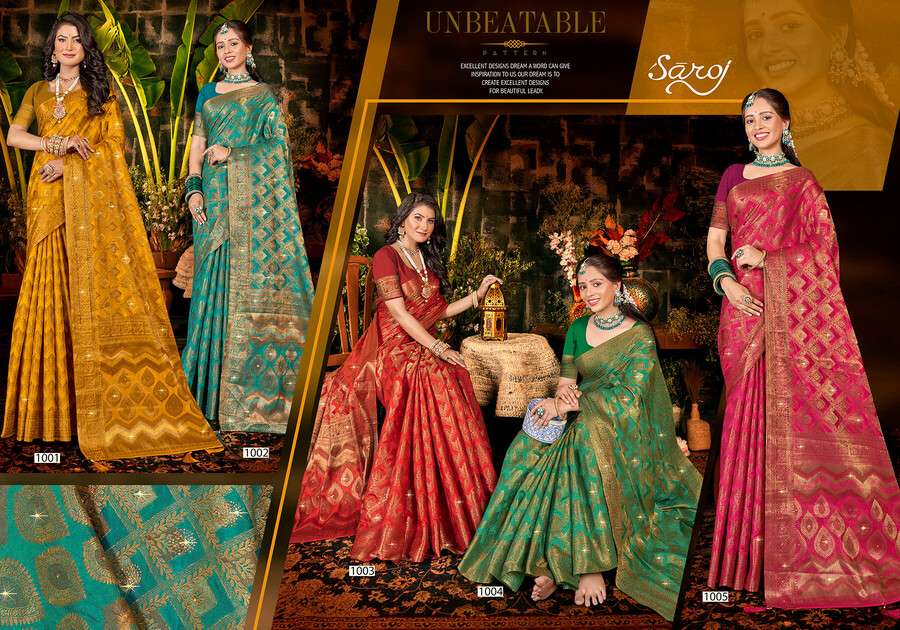 Saroj  Kum Kum Vol - 1 Dola silk saree with heay swaroski work  Saree Wholesale catalog    