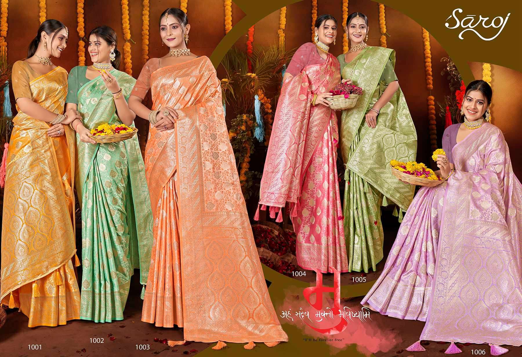 Saroj Priyadamini vol.2 50*600 Satin silk with self jacquard Saree Wholesale catalog    