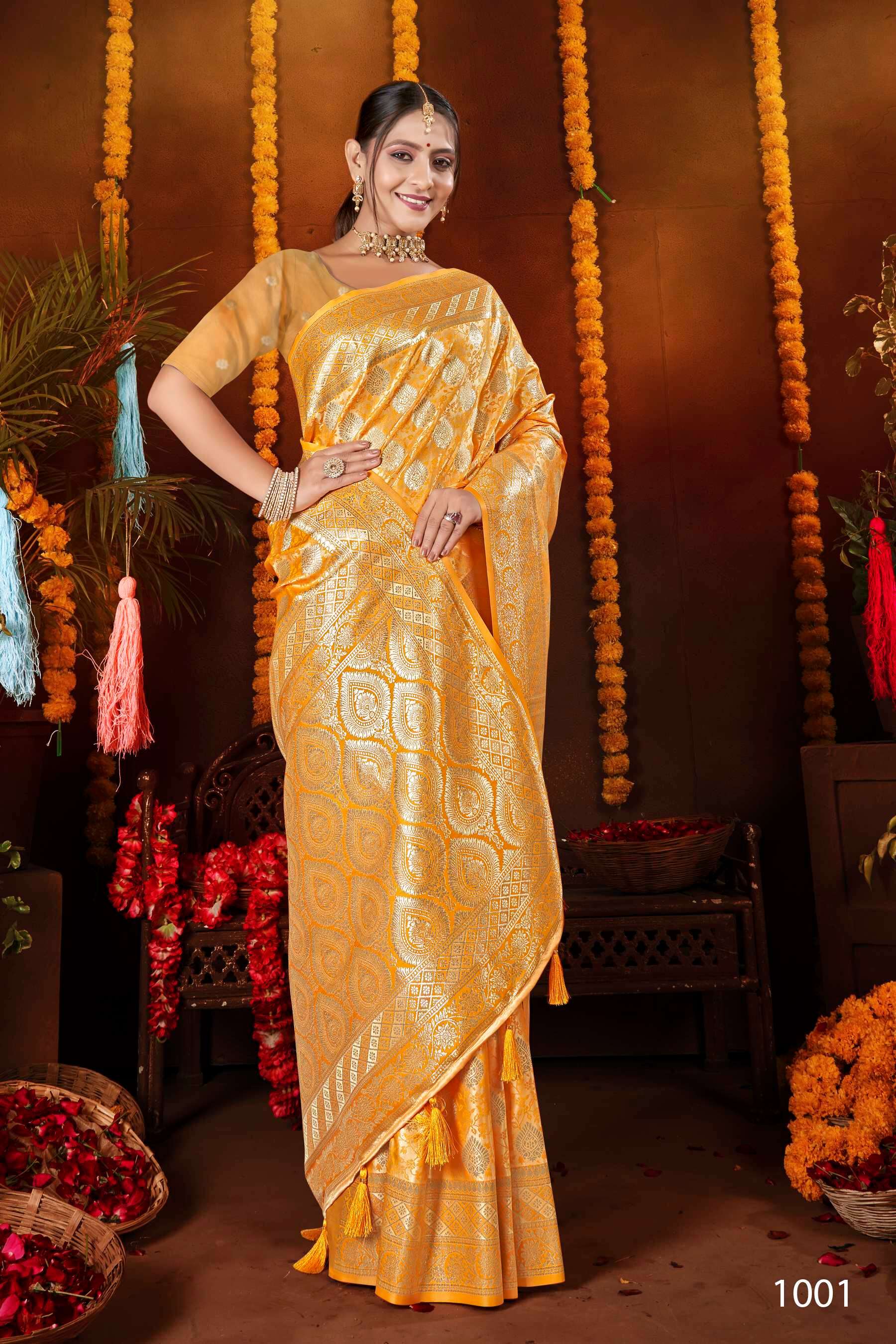 Saroj Priyadamini vol.2 50*600 Satin silk with self jacquard Saree Wholesale catalog    