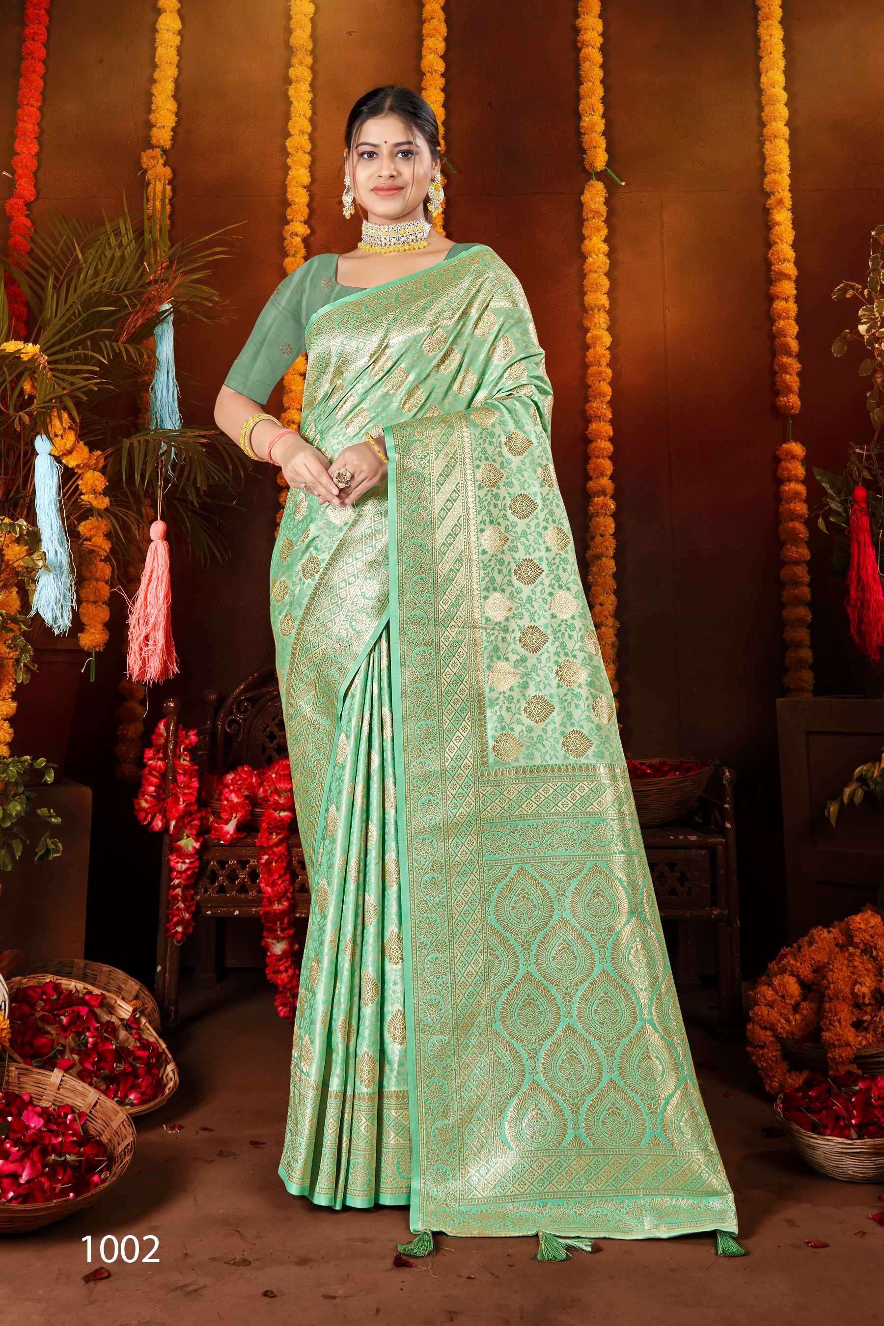 Saroj Priyadamini vol.2 50*600 Satin silk with self jacquard Saree Wholesale catalog    
