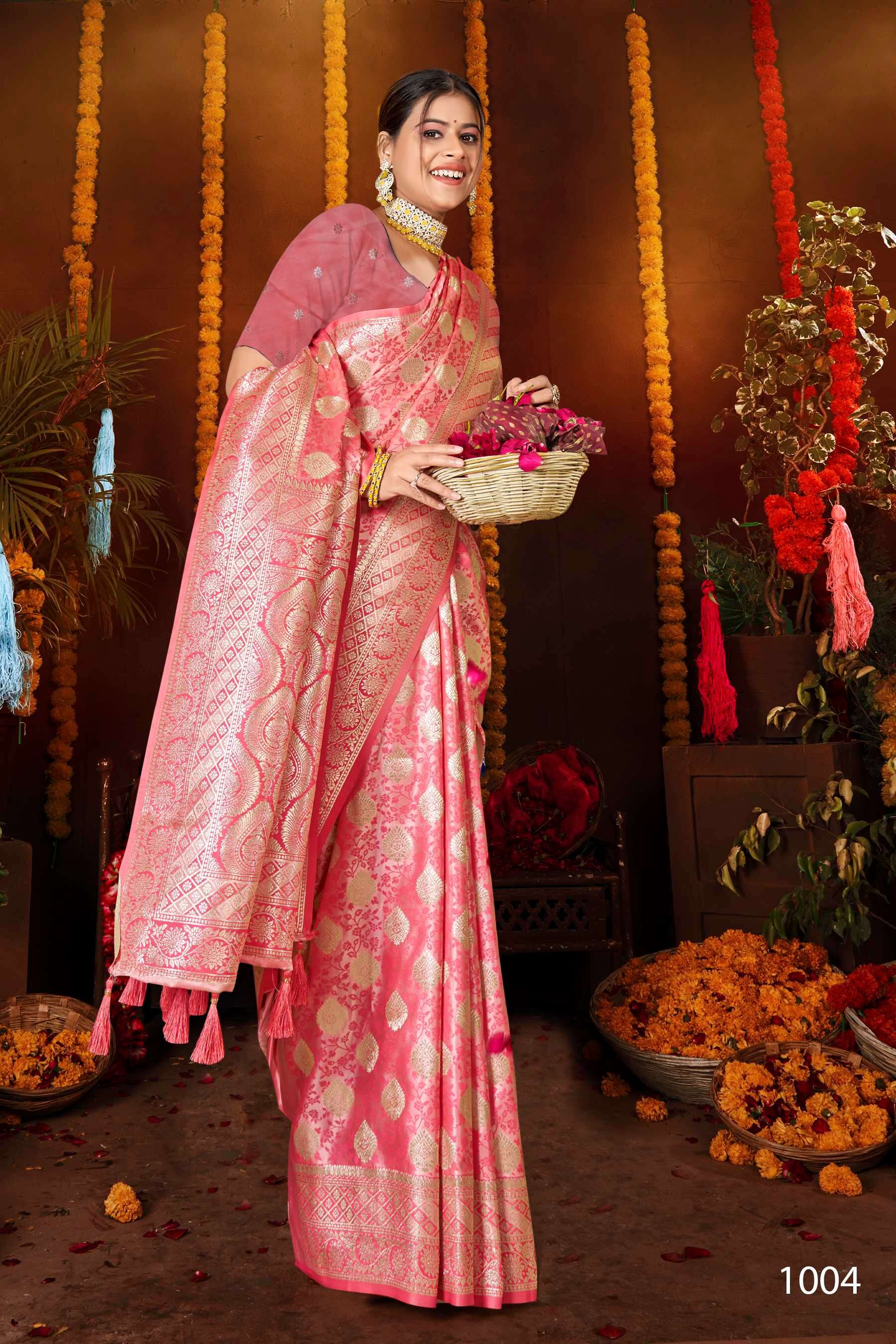 Saroj Priyadamini vol.2 50*600 Satin silk with self jacquard Saree Wholesale catalog    