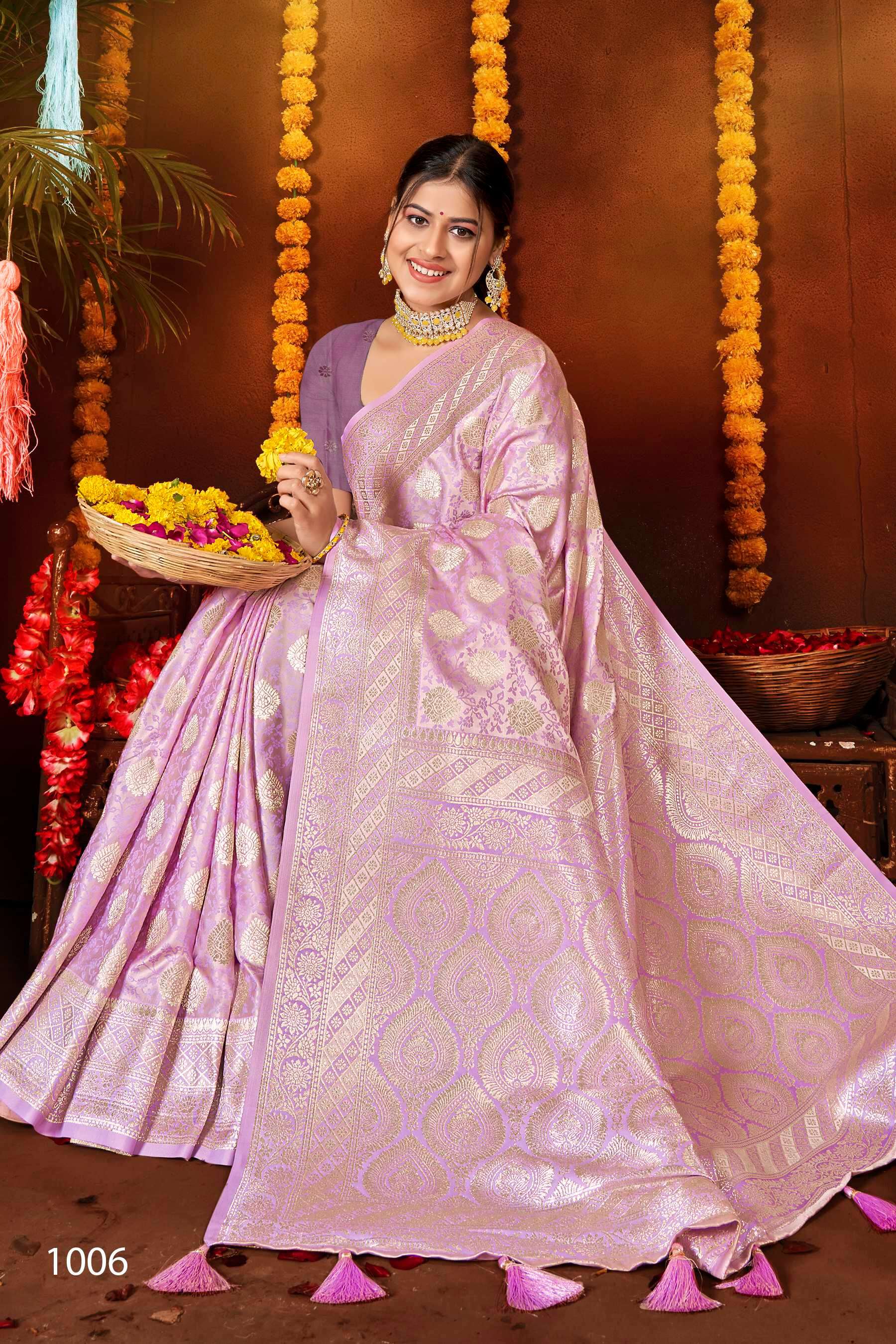 Saroj Priyadamini vol.2 50*600 Satin silk with self jacquard Saree Wholesale catalog    