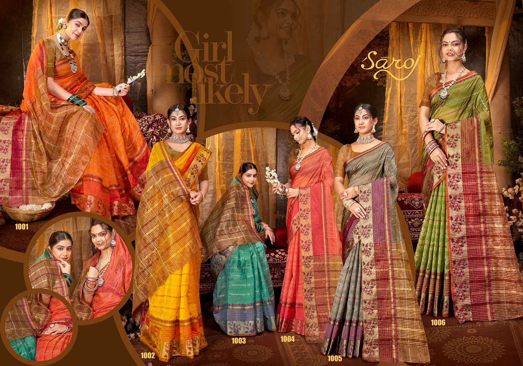 Saroj Sunflower Vol - 1 Soft Orgenza saree with fancy Designing Saree Wholesale catalog    