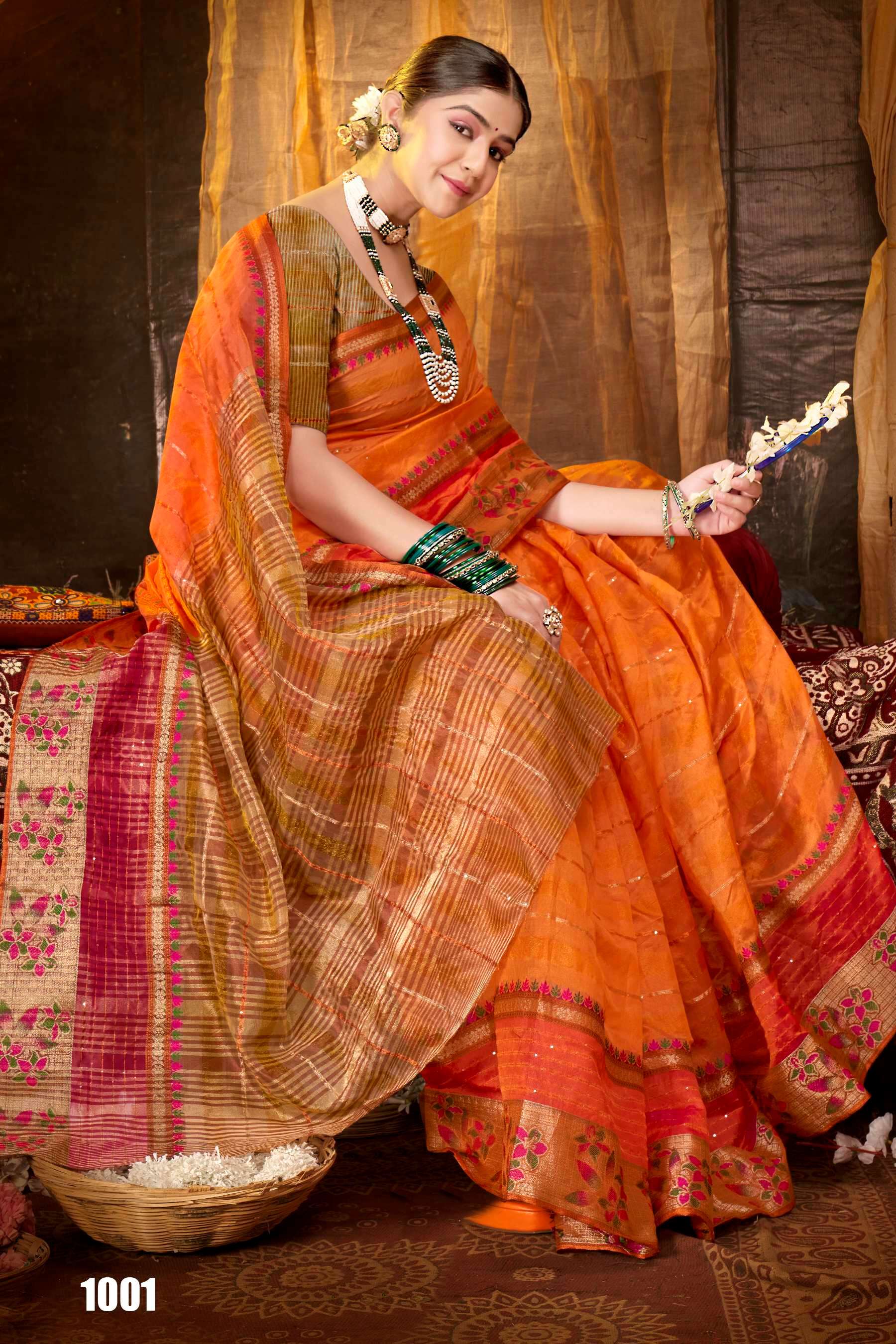 Saroj Sunflower Vol - 1 Soft Orgenza saree with fancy Designing Saree Wholesale catalog    