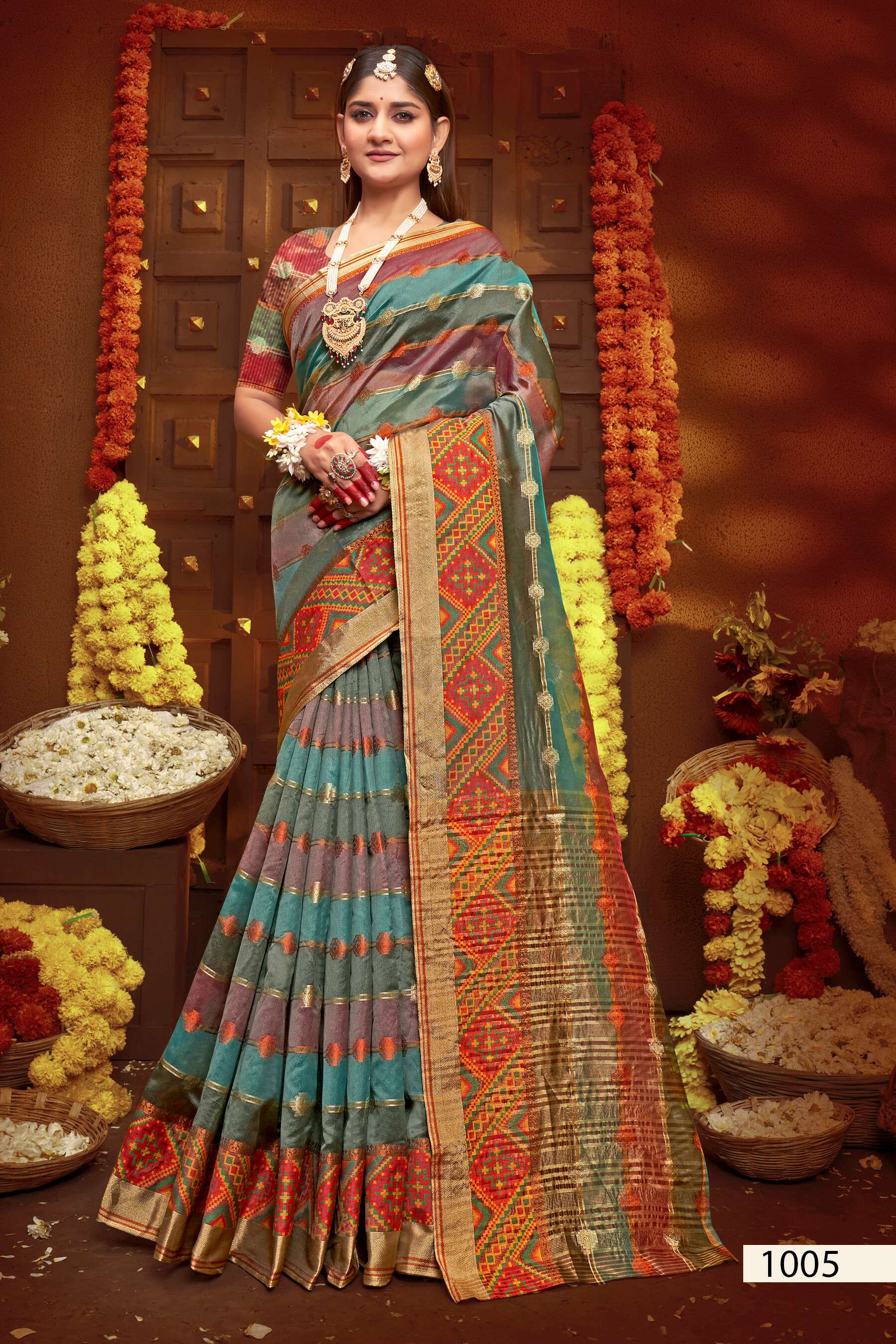 Saroj Sunflower Vol - 4 Soft Orgenza saree with fancy Designing Saree Wholesale catalog    