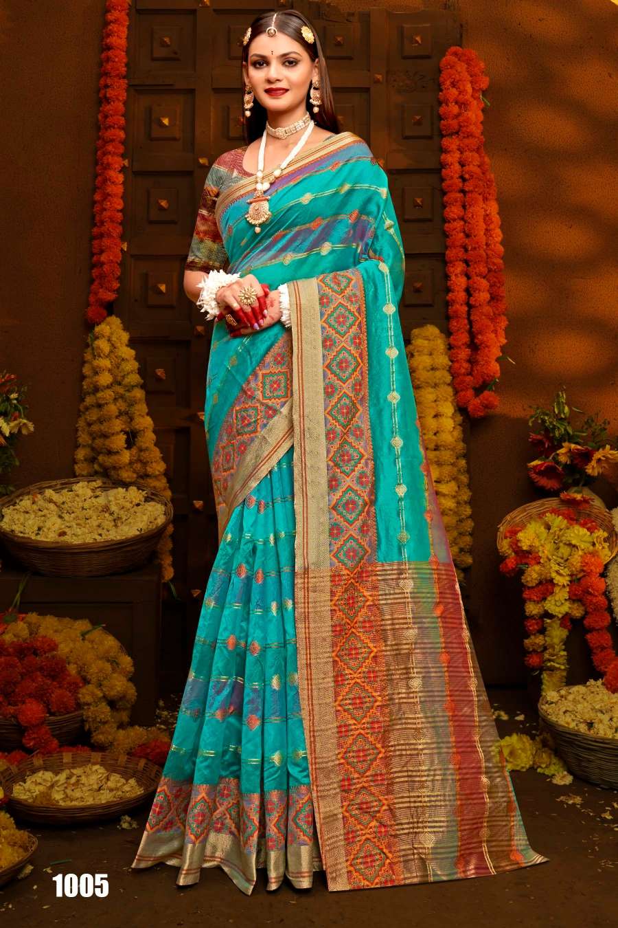 Saroj Sunflower Vol - 5 Soft Orgenza saree with fancy Designing Saree Wholesale catalog    