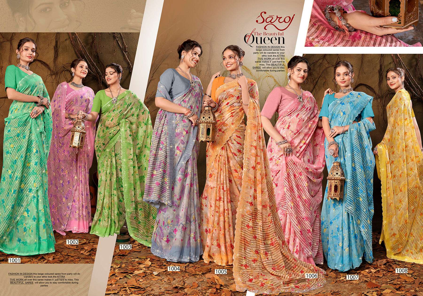 Saroj Vanilla vol.1 Georgette floral print with jharkan border saree Wholesale catalog    