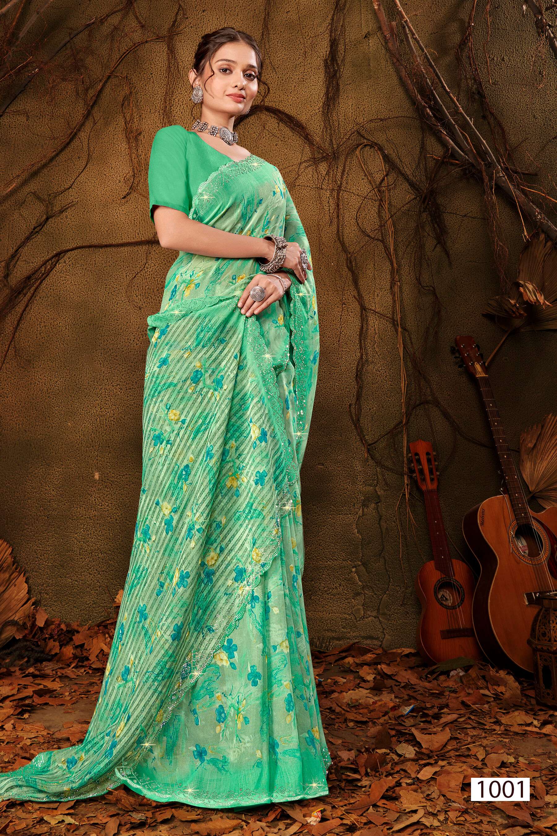 Saroj Vanilla vol.1 Georgette floral print with jharkan border saree Wholesale catalog    