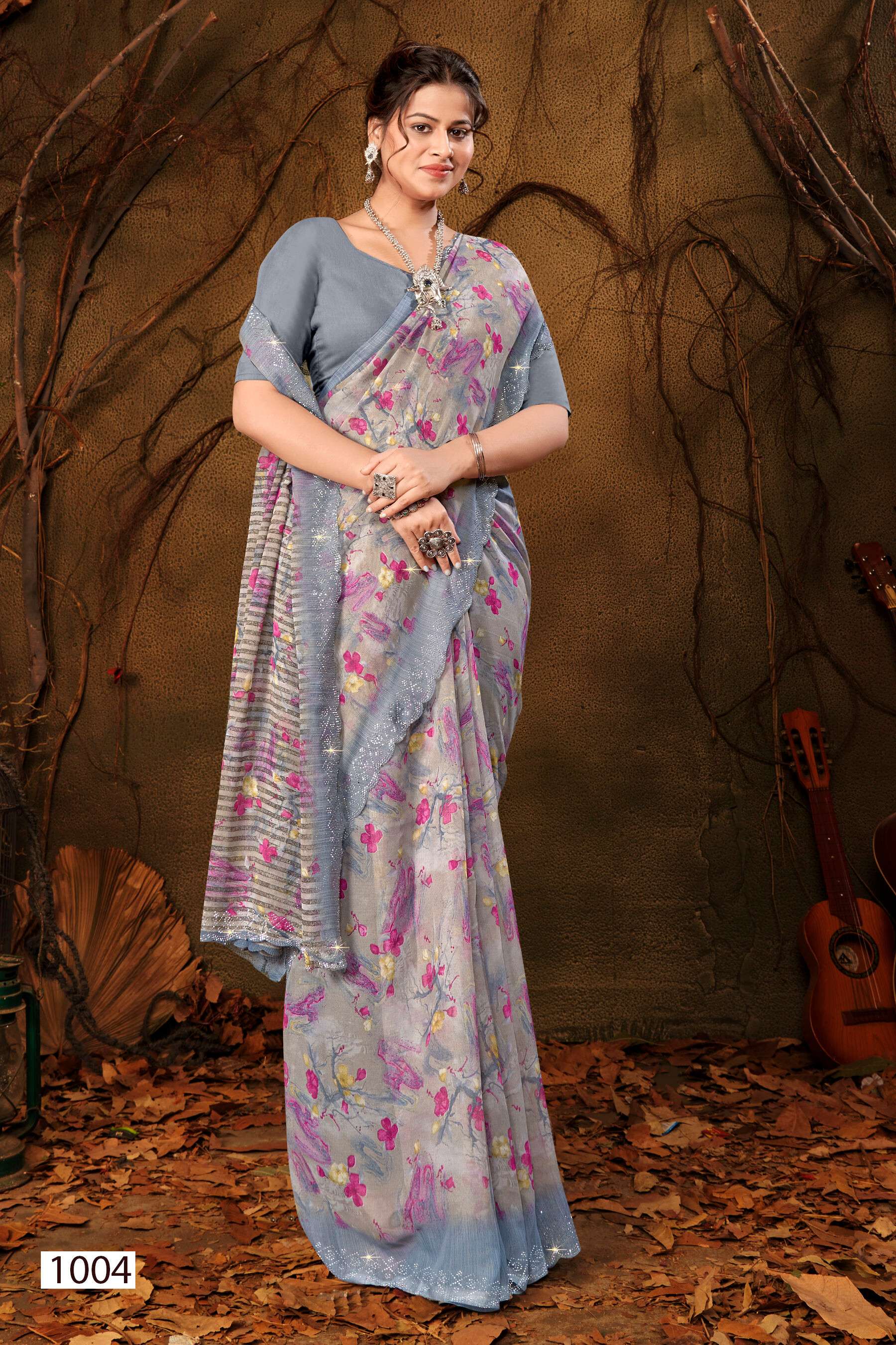 Saroj Vanilla vol.1 Georgette floral print with jharkan border saree Wholesale catalog    