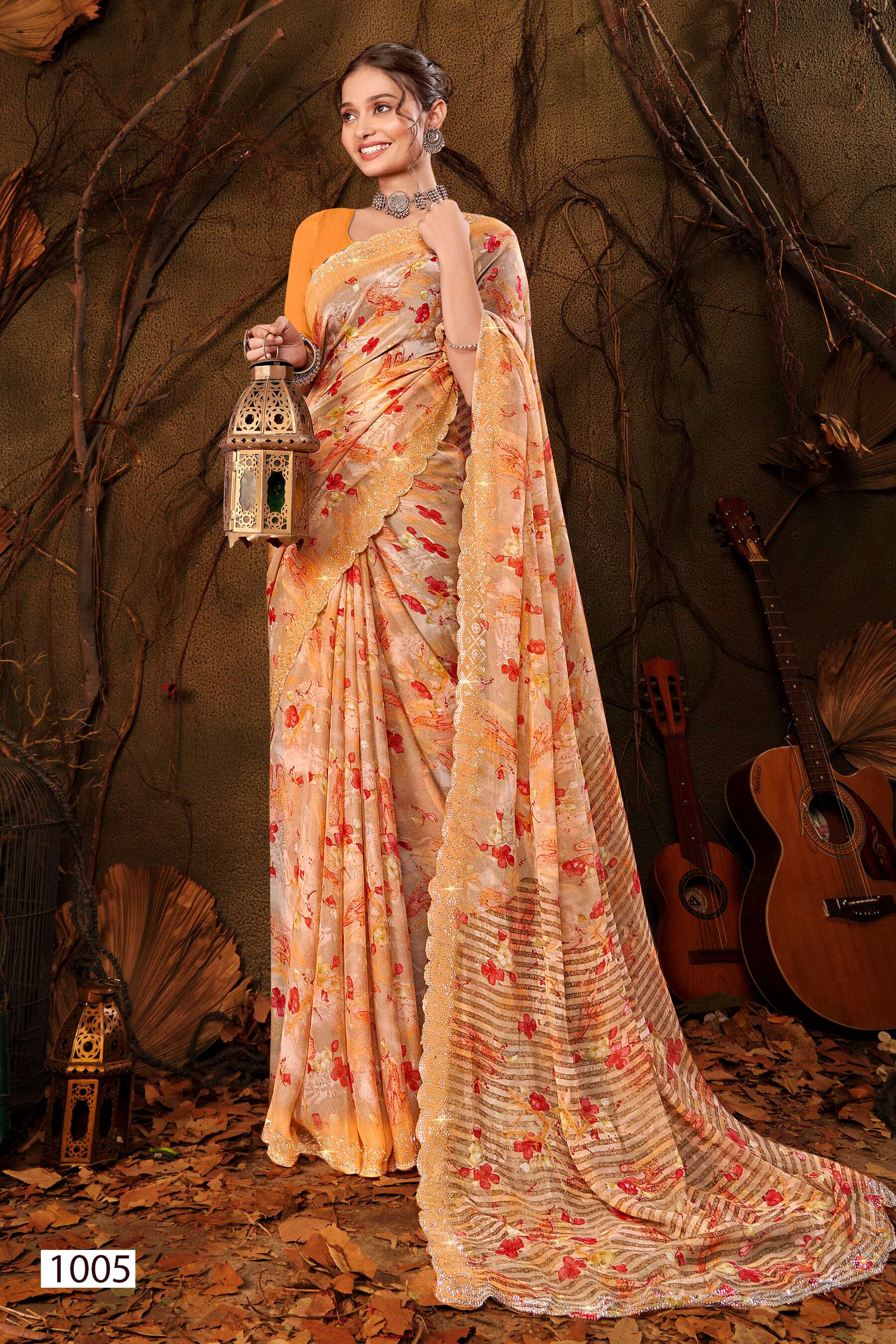 Saroj Vanilla vol.1 Georgette floral print with jharkan border saree Wholesale catalog    