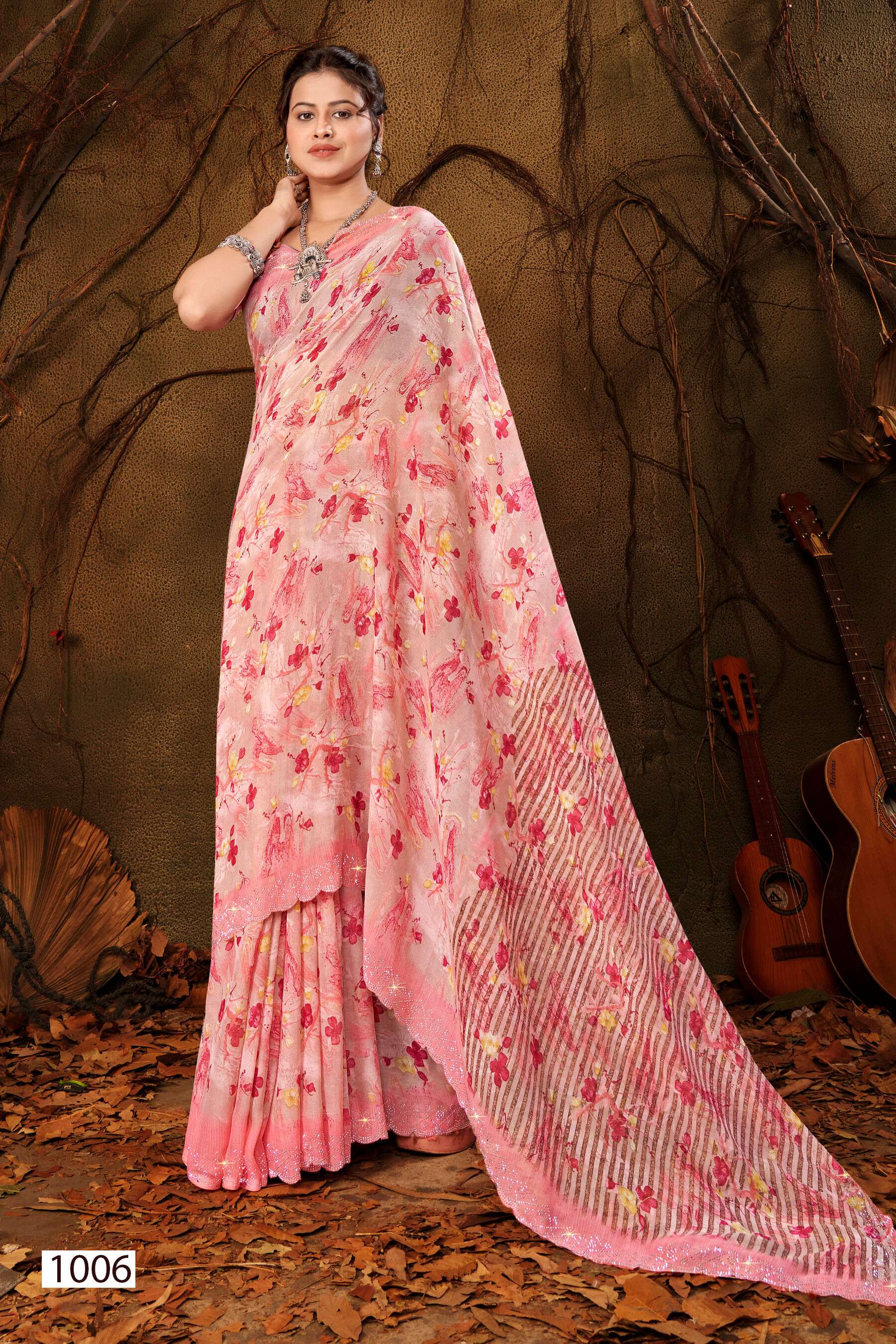 Saroj Vanilla vol.1 Georgette floral print with jharkan border saree Wholesale catalog    