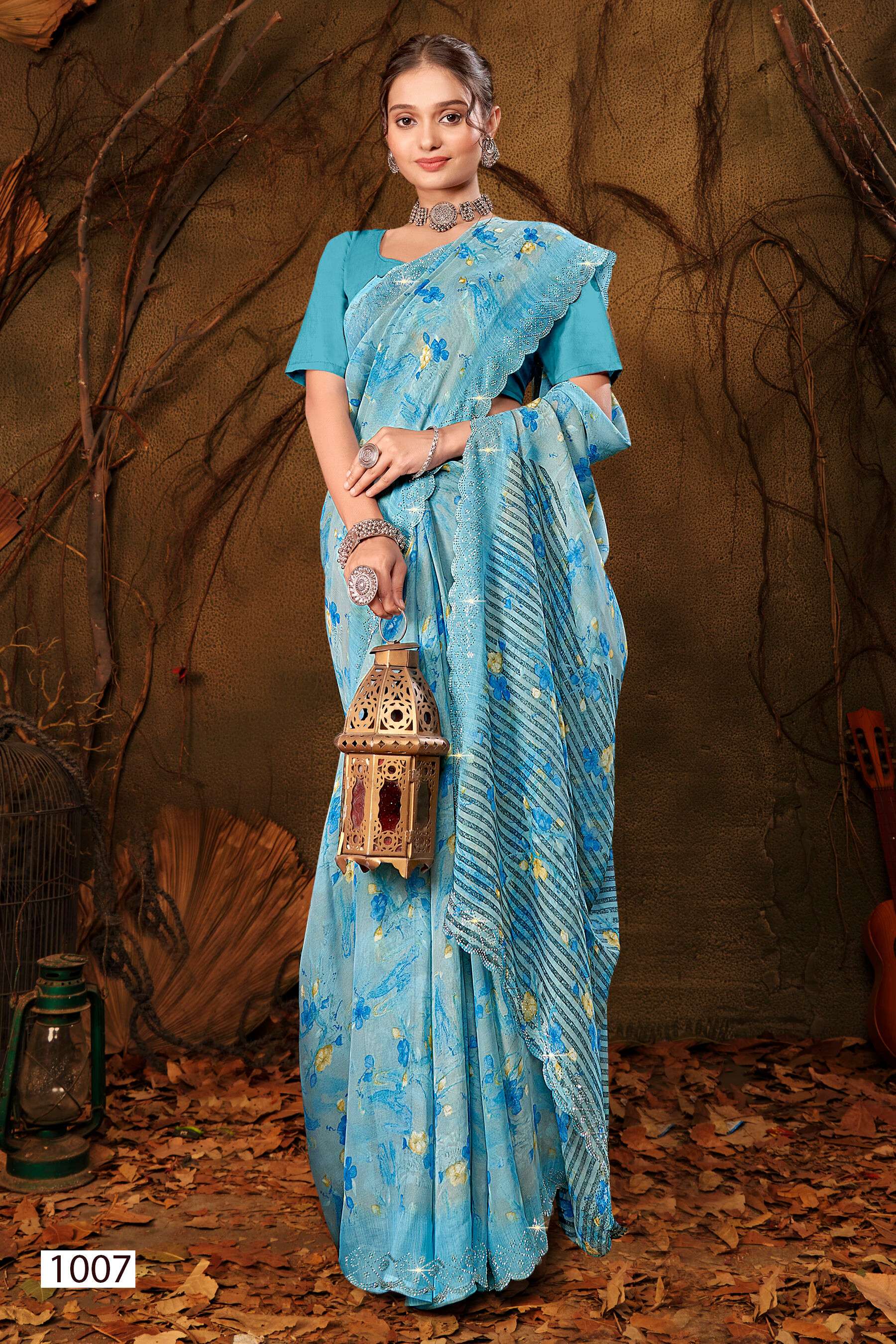 Saroj Vanilla vol.1 Georgette floral print with jharkan border saree Wholesale catalog    