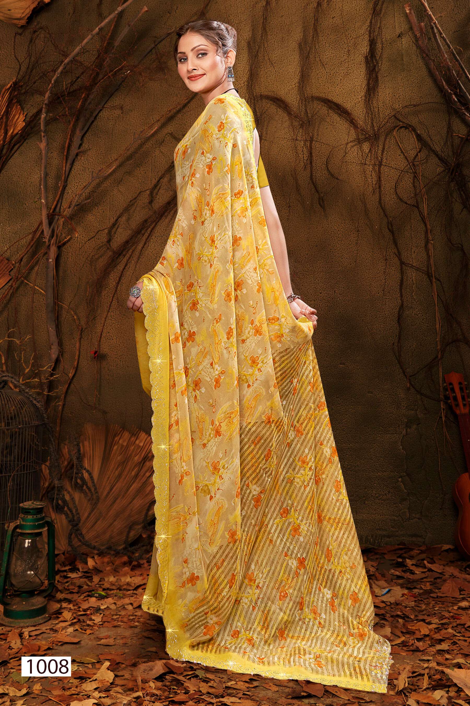 Saroj Vanilla vol.1 Georgette floral print with jharkan border saree Wholesale catalog    