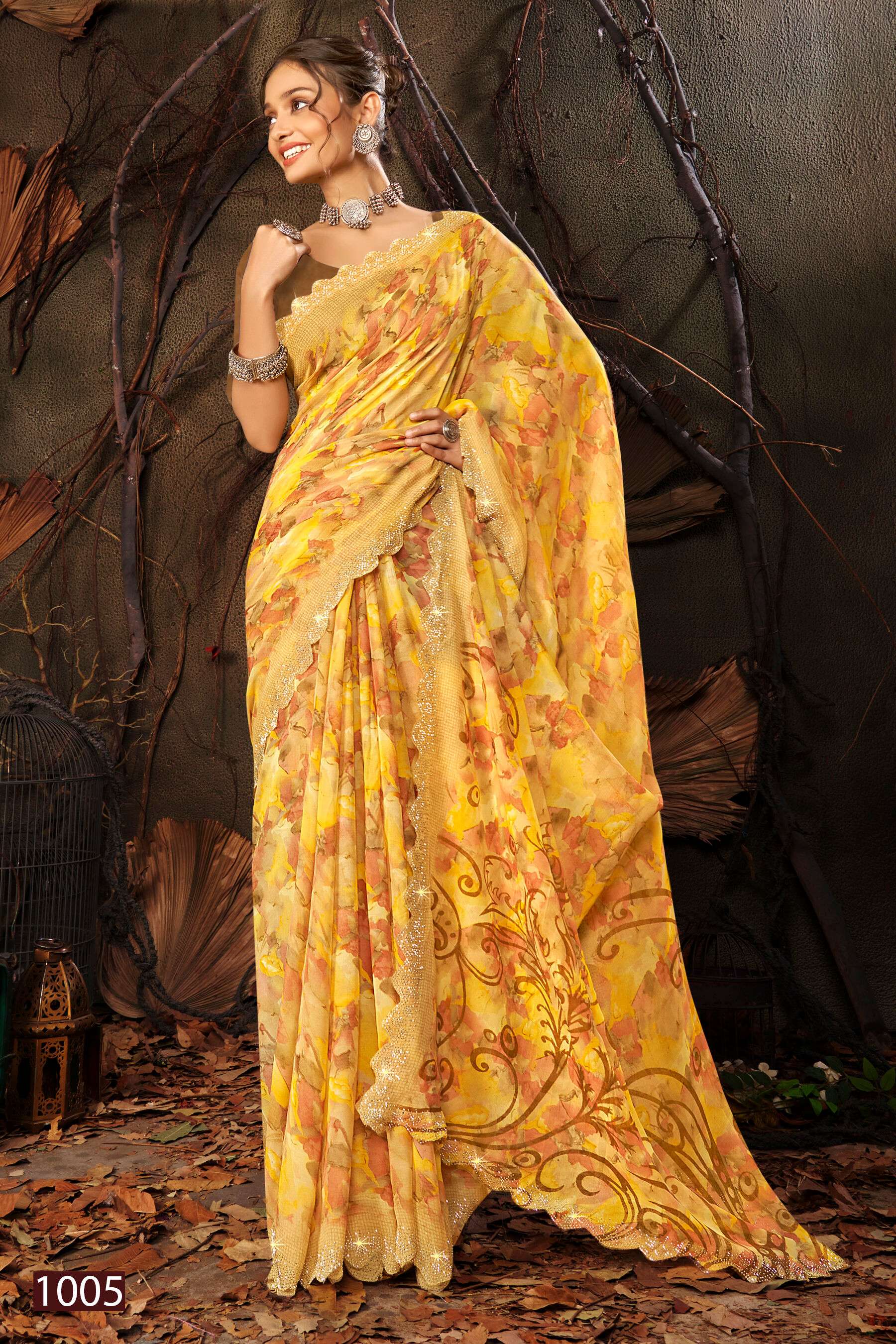 Saroj Vanilla vol.2 Georgette floral print with jharkan border Saree Wholesale catalog    