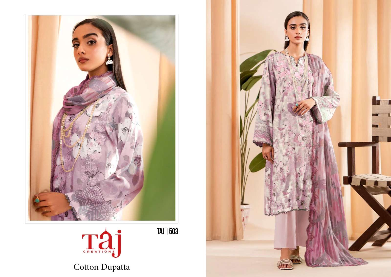 Taj 502 And 503 Cotton Dupatta Pakistani Suits Wholesale catalog