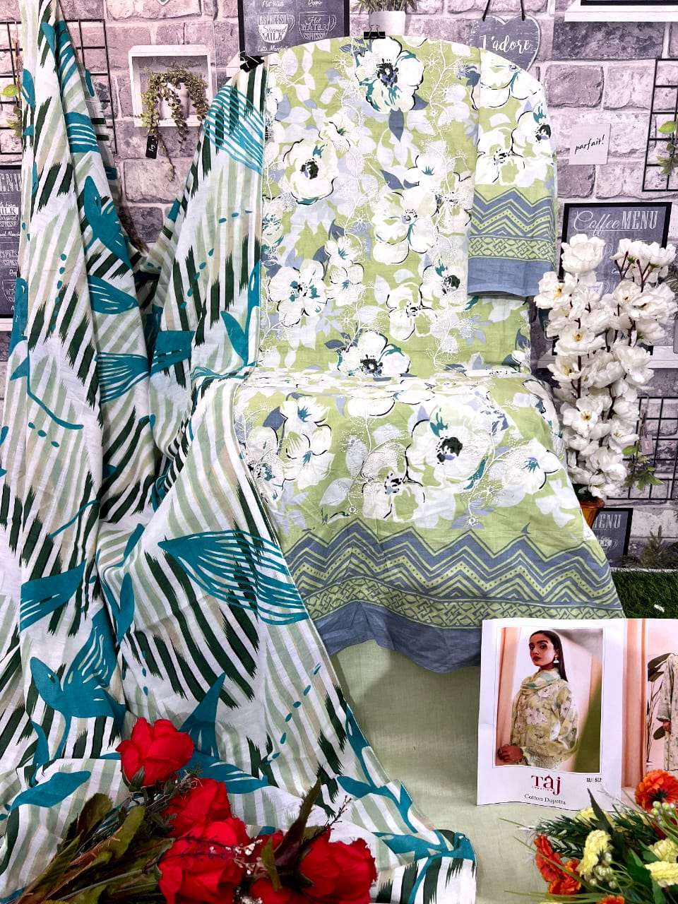 Taj 502 And 503 Cotton Dupatta Pakistani Suits Wholesale catalog